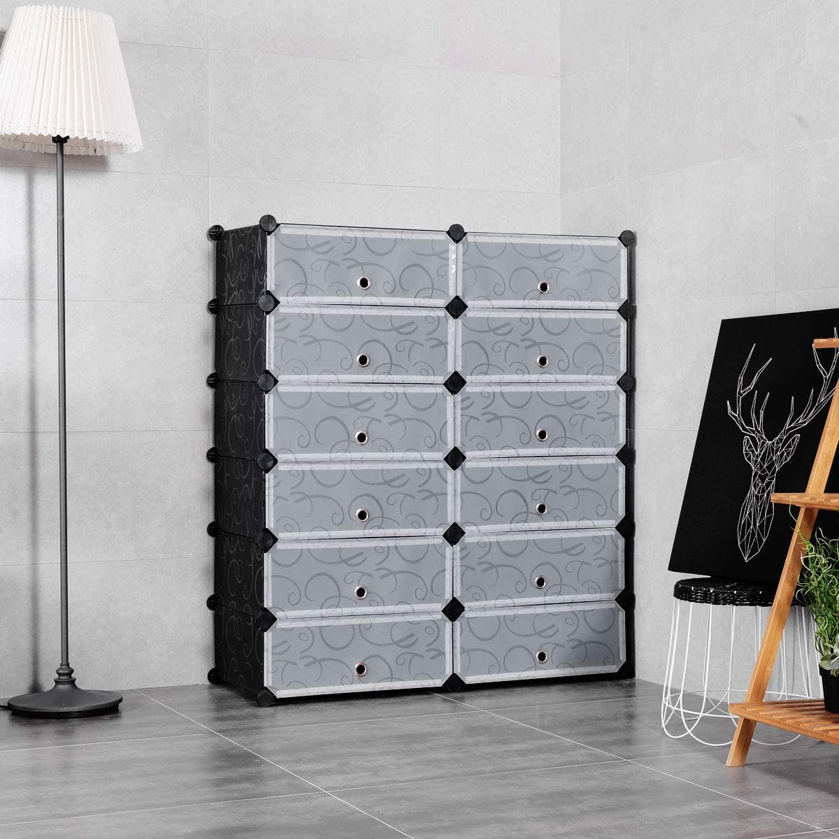 GRAFFY 12-Cube Shoe Rack Organizer - DIY Modular Storage Cabinet with Doors - Plastic Shoe Shelf for Entryway, Living Room, Bedroom - Perfect for Small Spaces & Closet Organization
