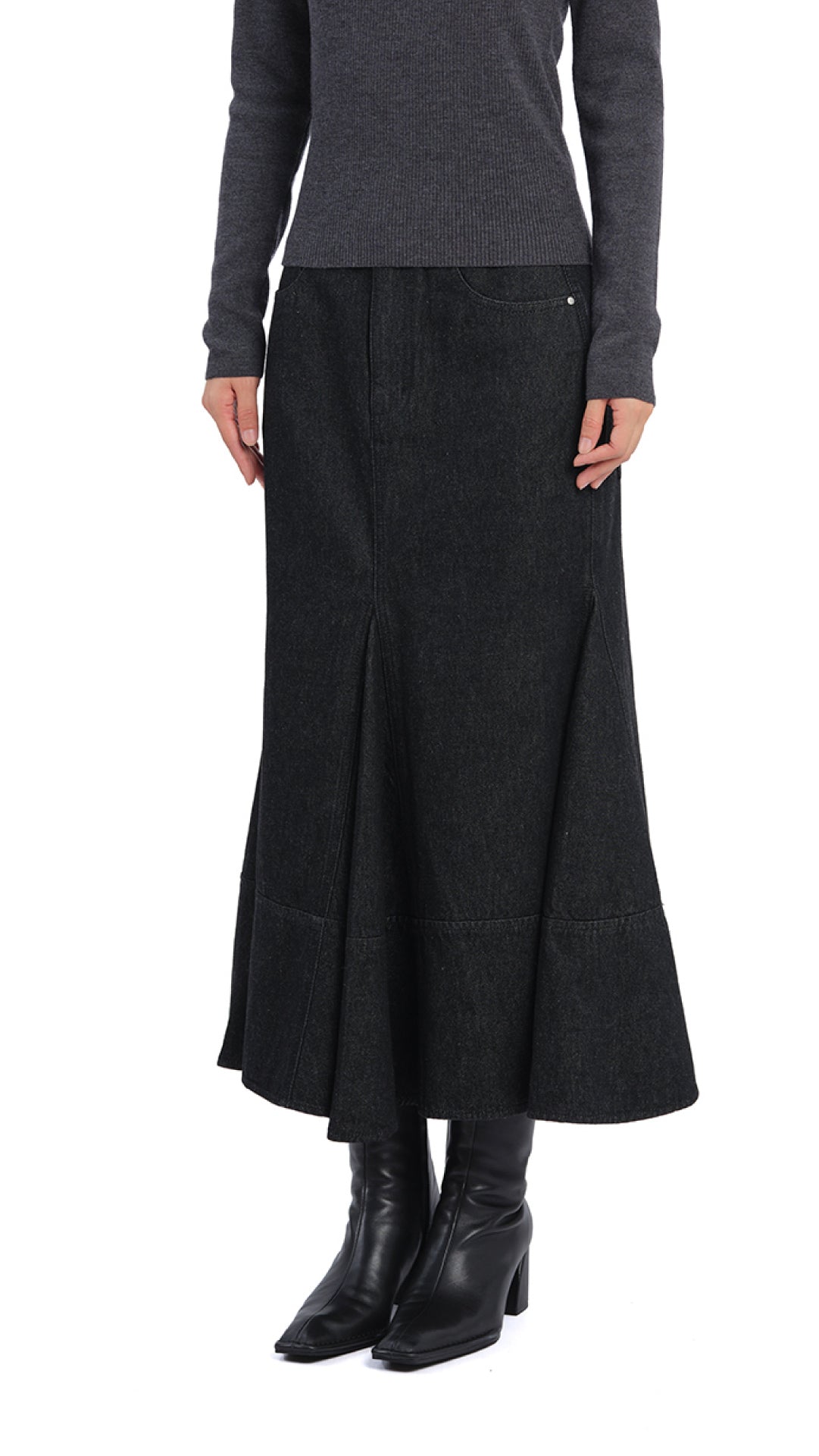 Stylish High Waist Denim Fishtail Skirt for Women - Trendy A-Line Midi Skirt with Side Pockets - Perfect for Casual Outfits, Date Nights & Office Wear