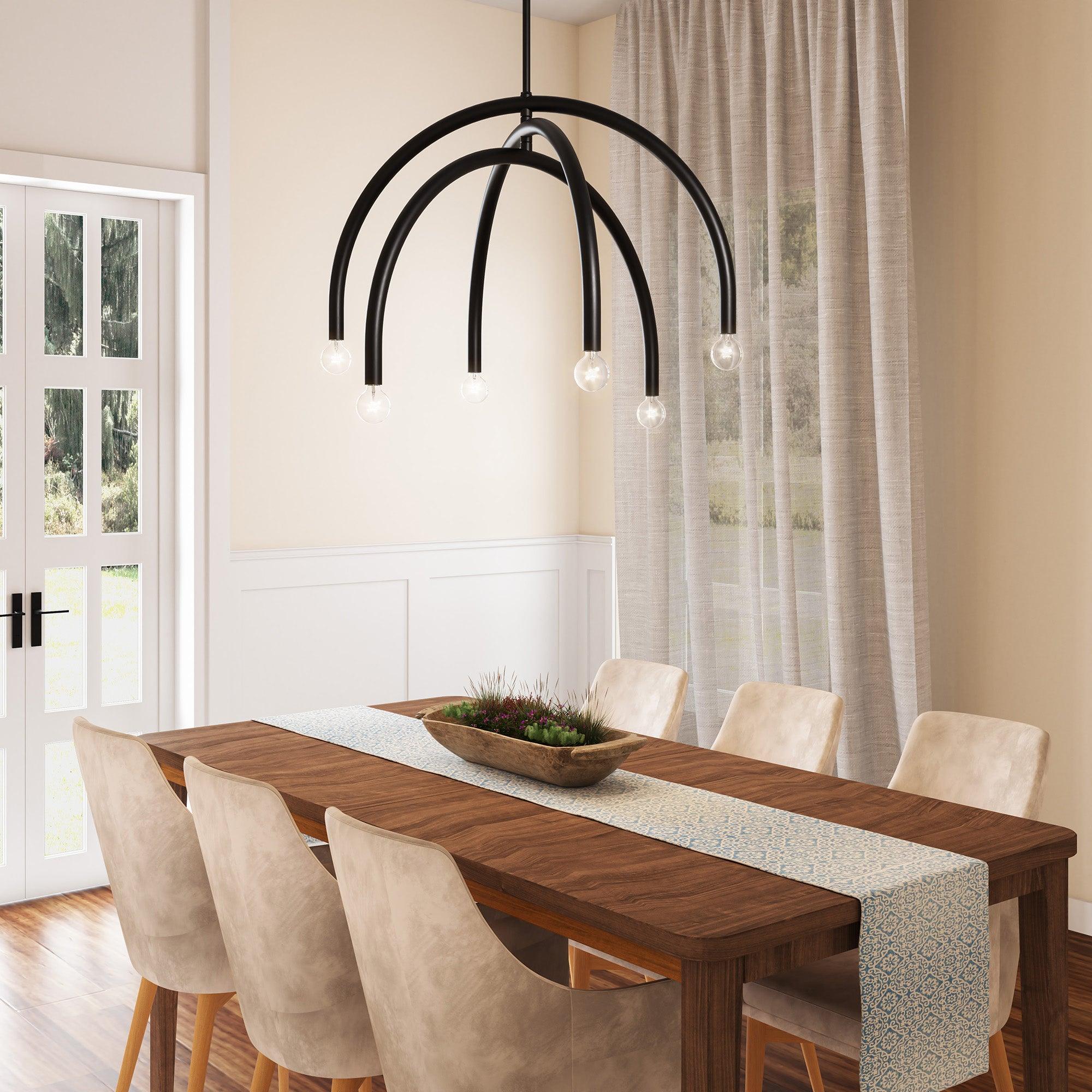 Mid Century Modern Black Dimmable 6-Light Chandelier - Elegant Dining Room Lighting for Home & Restaurant Decor