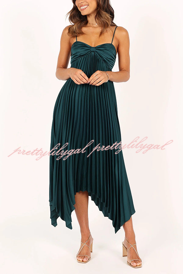Elegant Solid Color Sexy Suspender Pleated Midi Dress for Women - Trendy Irregular Hem Party & Date Night Outfit