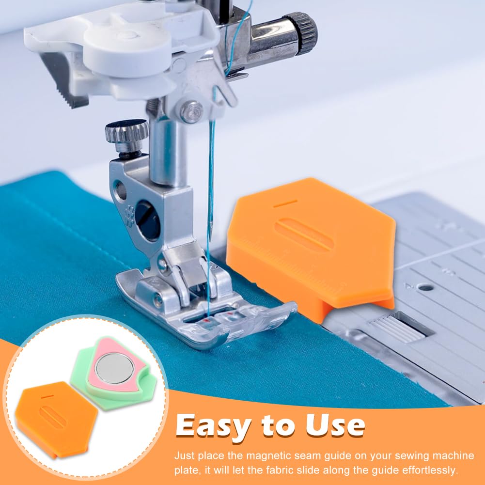 2-Piece Magnetic Seam Guide for Sewing Machine - Universal Polygonal Hemmer Guide with Measurement Scale | Perfect Sewing Accessory for Beginners & Enthusiasts | Ideal for Quilting, Dressmaking & DIY Craft Projects