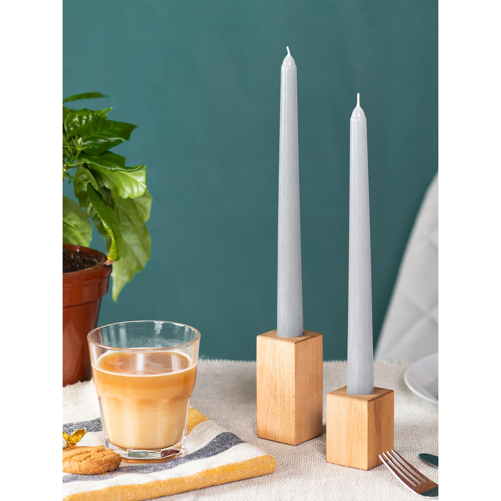 CANDWAX 12 Inch Unscented Taper Candles - Set of 12 Dripless Smokeless Slow Burning Candlesticks in Light Gray for Dining Table, Wedding Decor & Romantic Ambiance