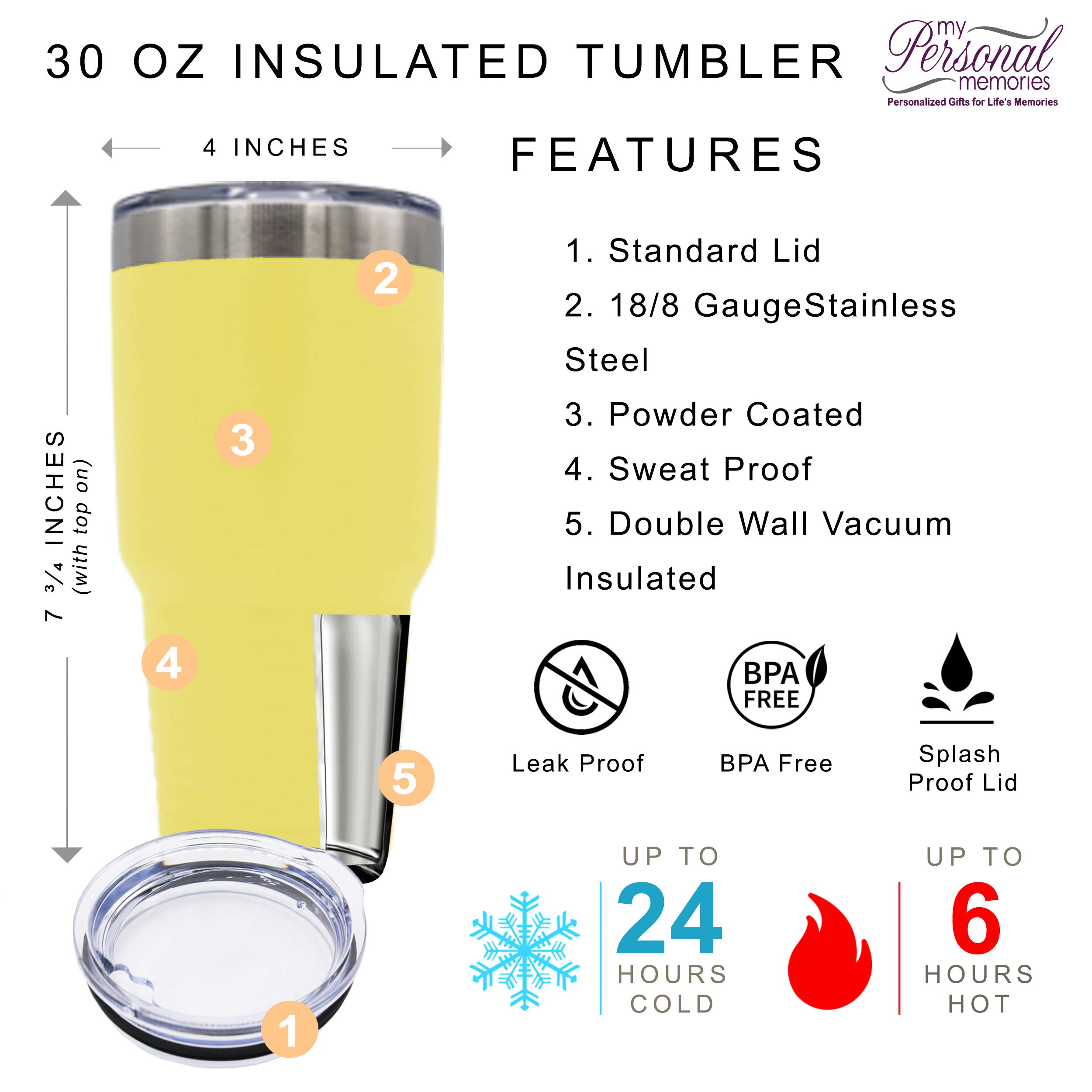 Personalized Monogrammed Stainless Steel Insulated Travel Tumbler 30oz - Custom Bridesmaid Gift for Wedding, Bachelorette Party, Bride & Maid of Honor - Perfect for Coffee, Tea & Cold Drinks On-The-Go (Yellow)