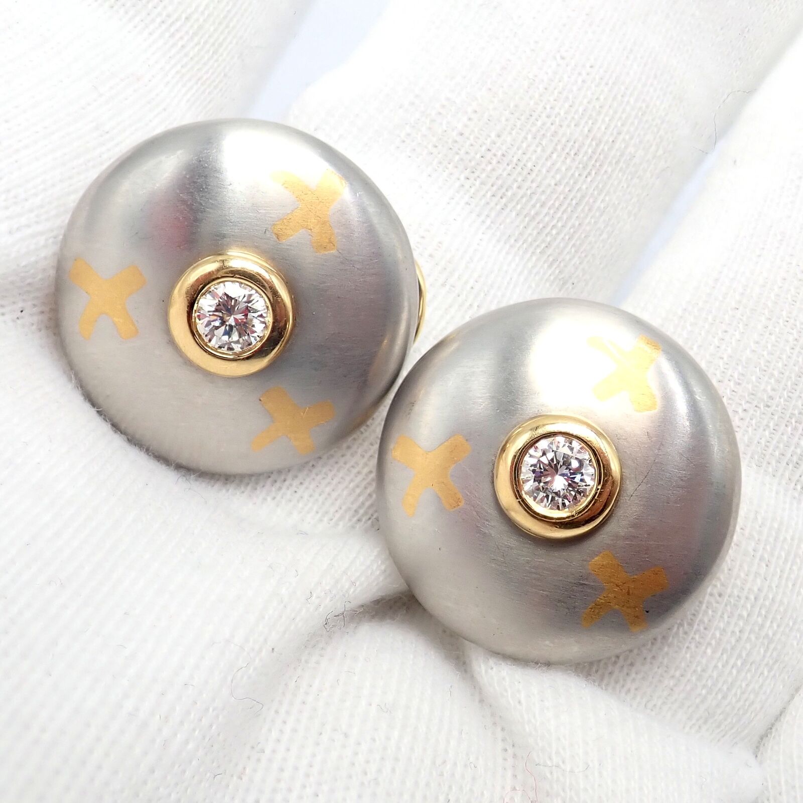 Authentic Tiffany & Co Platinum & 18k Yellow Gold Picasso Diamond X Earrings - Luxury Jewelry for Weddings, Anniversaries & Special Occasions