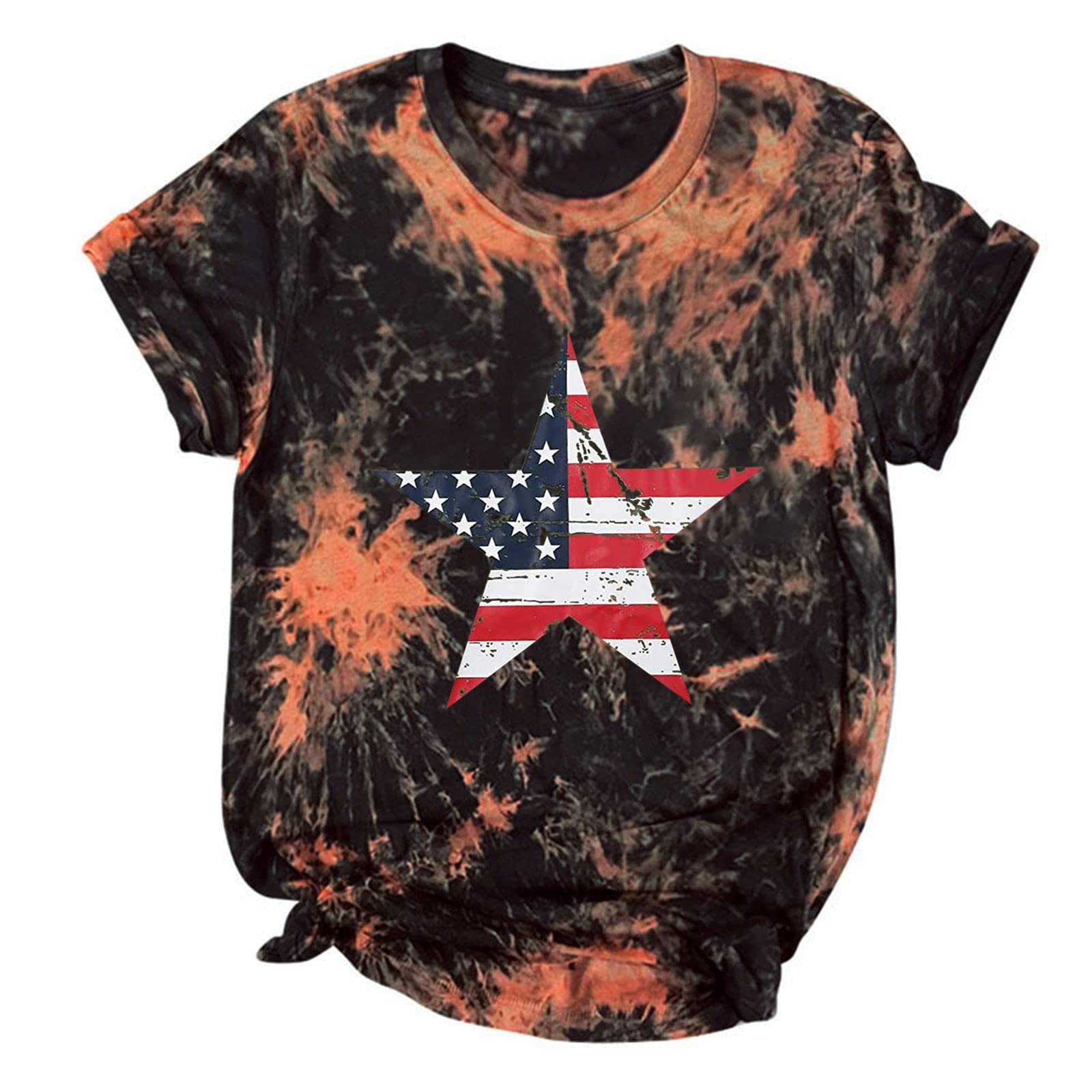 Trendy Women's 4th of July Tie-Dye Tunic Tops - Stars & Flag Print Casual Pullover Sweatshirt for Summer 2022 | Perfect for BBQ Parties, Beach Outings & Patriotic Celebrations