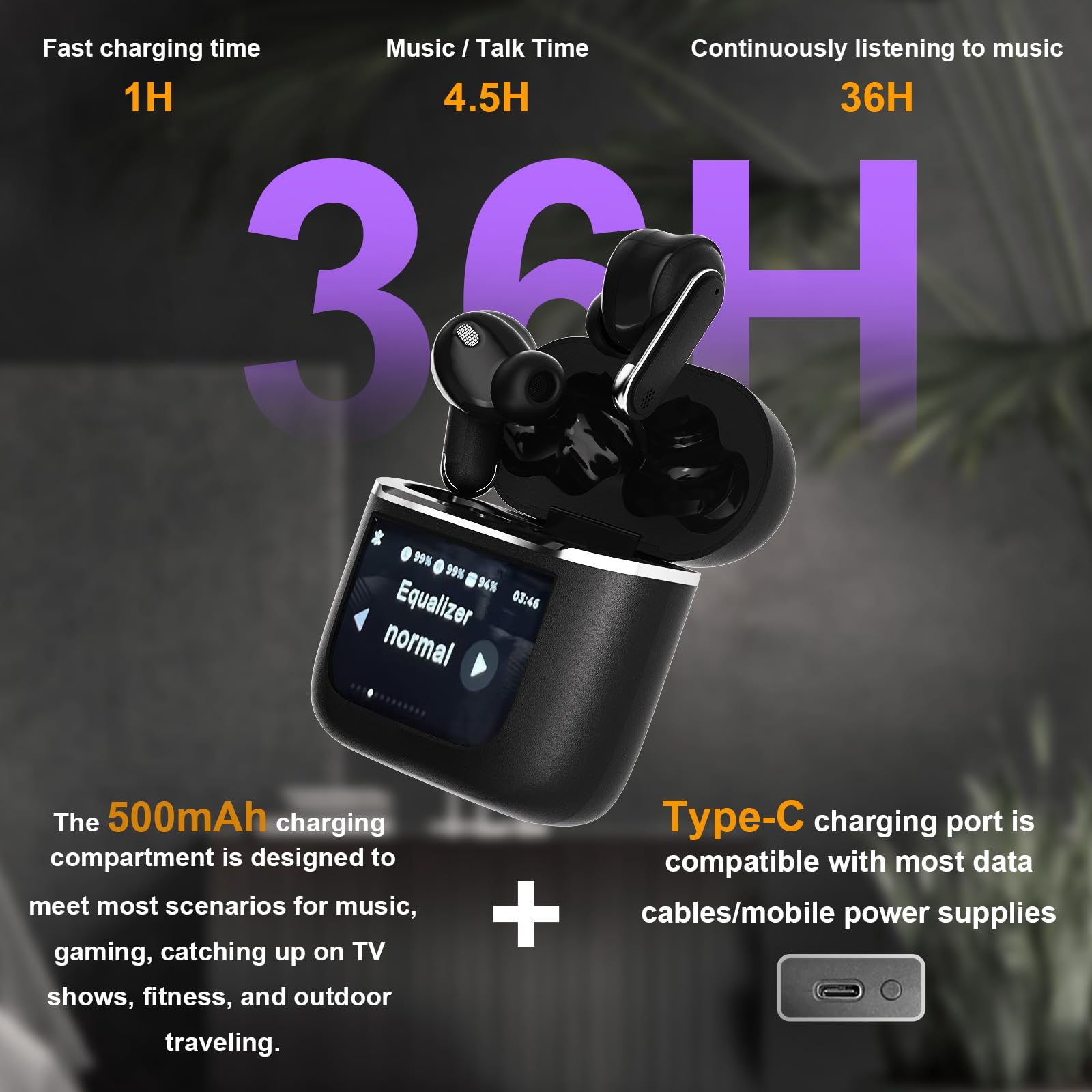 Wireless Bluetooth 5.3 Earbuds with Smart Touch Control & Active Noise Cancellation, IPX56 Waterproof in-Ear Headphones with Ear Tips for iPhone Android - Perfect for Workouts, Running, Travel & Business Calls