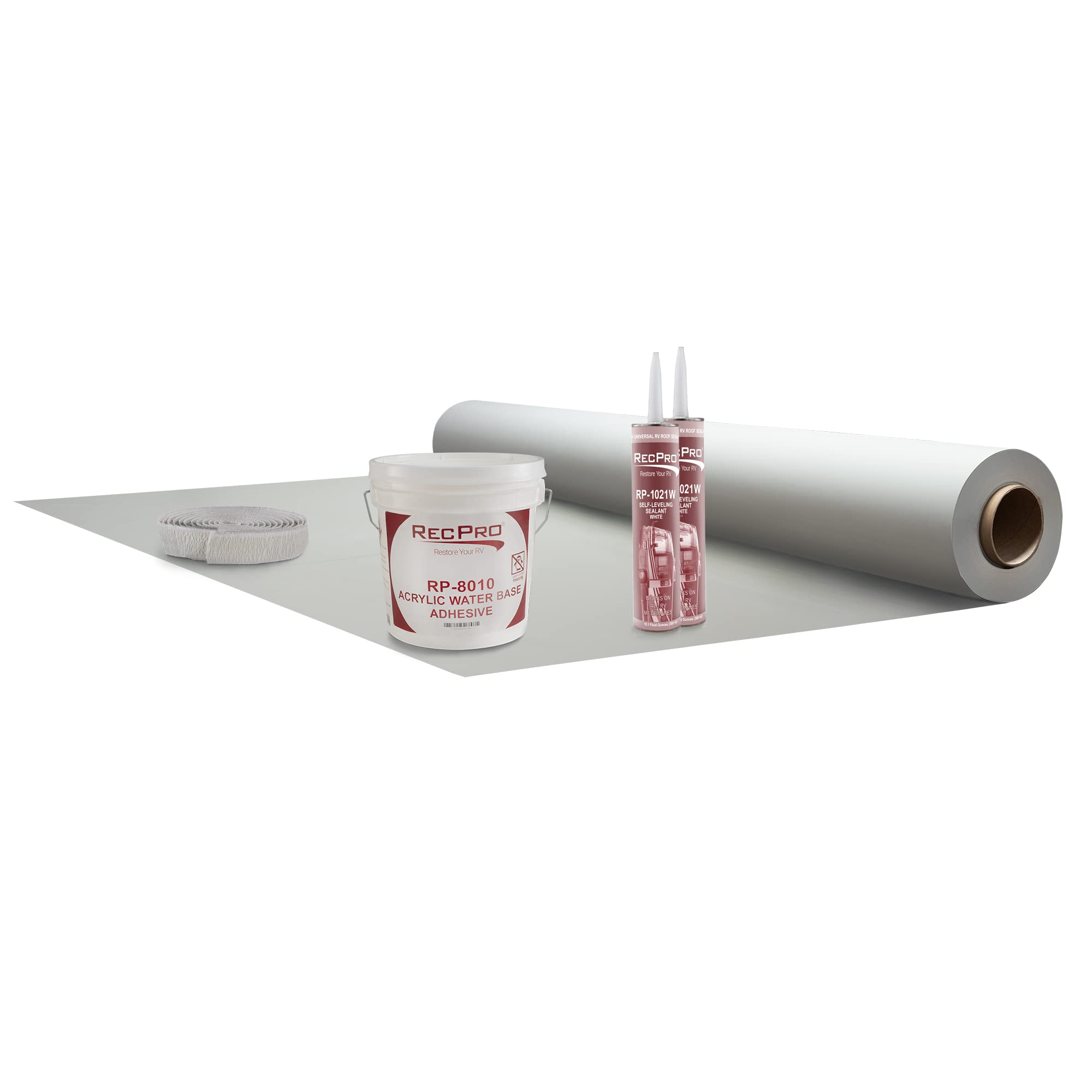 RecPro RV Extreme Duty Rubber Roof Repair Kit - 8.5' Wide, Self-Leveling Sealant & Butyl Tape Included - Light Gray Waterproof Roofing Solution (5 Foot Kit) | Made in USA | Perfect for RV Roof Leak Repair & Camper Maintenance