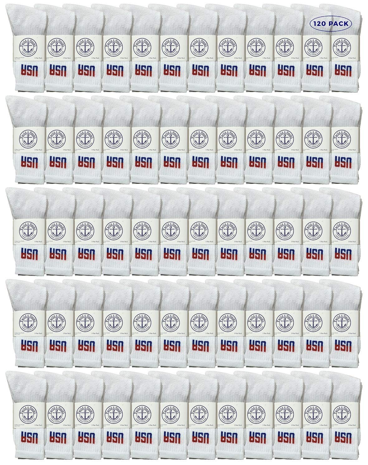 120 Pairs Men's Cotton Athletic Socks - Yacht & Smith Bulk Wholesale (Size 8-12) - Perfect for Sports, Running, Gym & Casual Wear