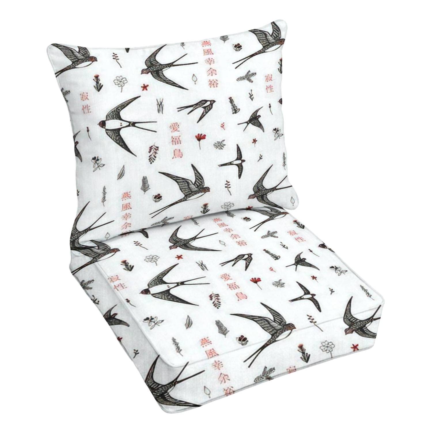 Premium Outdoor Deep Seating Cushion Set with Japanese Swallow Design - Freedom, Love & Happiness Theme - Durable Patio Furniture Replacement Cushions for Lounge Chairs - Perfect for Garden, Balcony and Poolside Relaxation