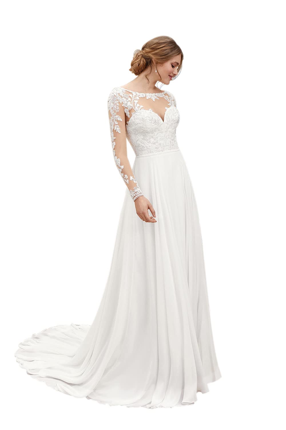 Stylefun 2022 Lace Beach Boho Wedding Dress for Bride - Long Bohemian Mermaid Bridal Gown for Women MR46 | Perfect for Beach Weddings, Boho Chic Ceremonies & Destination Elopements