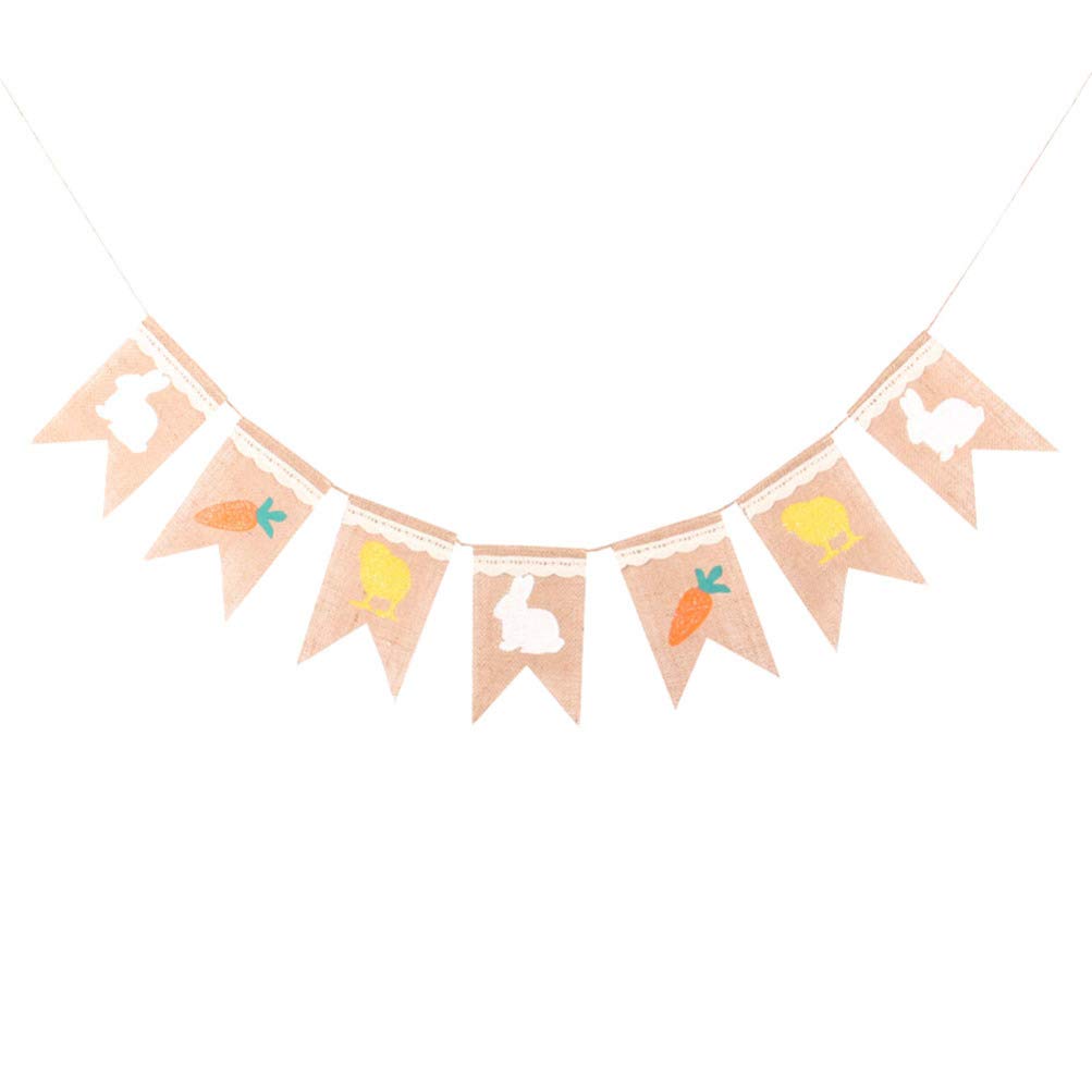 Amosfun Easter Bunting Garland - Bunny & Carrot Design Burlap Banner for Easter Party Decorations, Birthday Party Favors, and Home Decor (1PC) | Perfect for Easter Celebrations, Spring Parties, and Festive Home Decorations