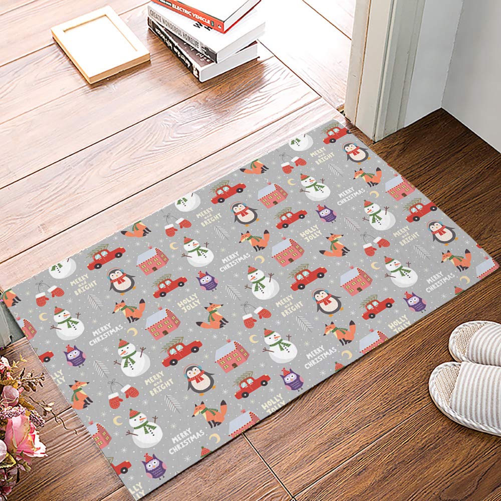 20x32in Outdoor Rug - Absorbent Low Profile Door Mat for Bedroom, Kitchen, Bathroom & Living Room Decor | Christmas Themed Snowman Penguin Fox & Red Truck Design | Perfect for Home Decor, Holiday Gifts & Cozy Indoor/Outdoor Use