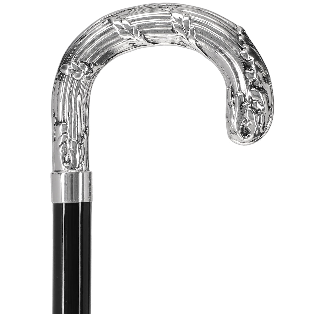 Italian Luxury 925 Silver Intricate Ribbed Design Walking Cane - Premium Mobility Aid for Seniors & Fashionable Support for Weddings & Special Events