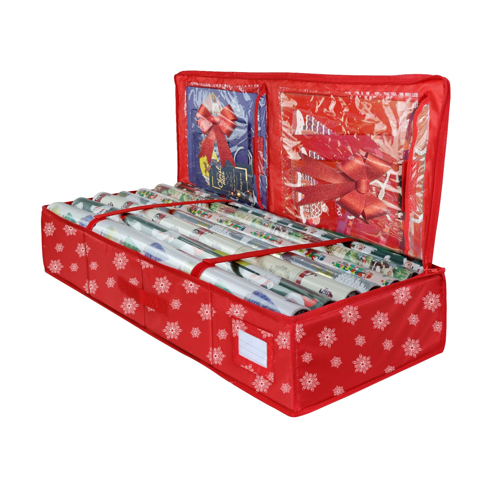 Heavy Duty 600D Underbed Wrapping Paper Storage Organizer with Pockets - Christmas Gift Wrap Storage Container for Holiday Accessories & Ornaments (Small) | Perfect for Home Organization, Holiday Decor Storage & Space-Saving Solutions