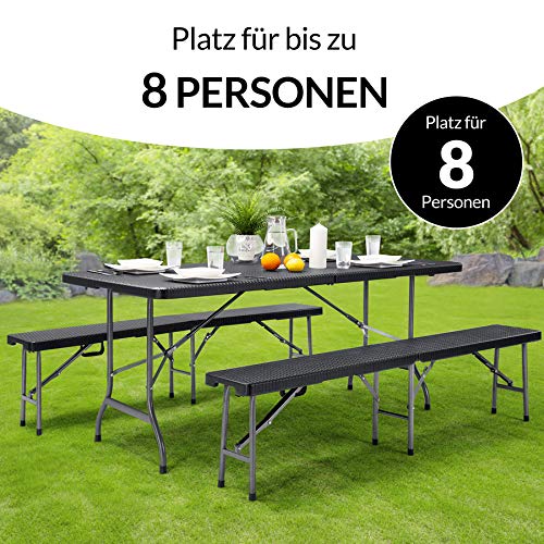 Casaria 6-Piece Plastic Folding Table and Bench Set - 180x75x73cm, Outdoor Beer Garden, Picnic, Camping & Patio Furniture for Backyard, BBQ Parties & Tailgating