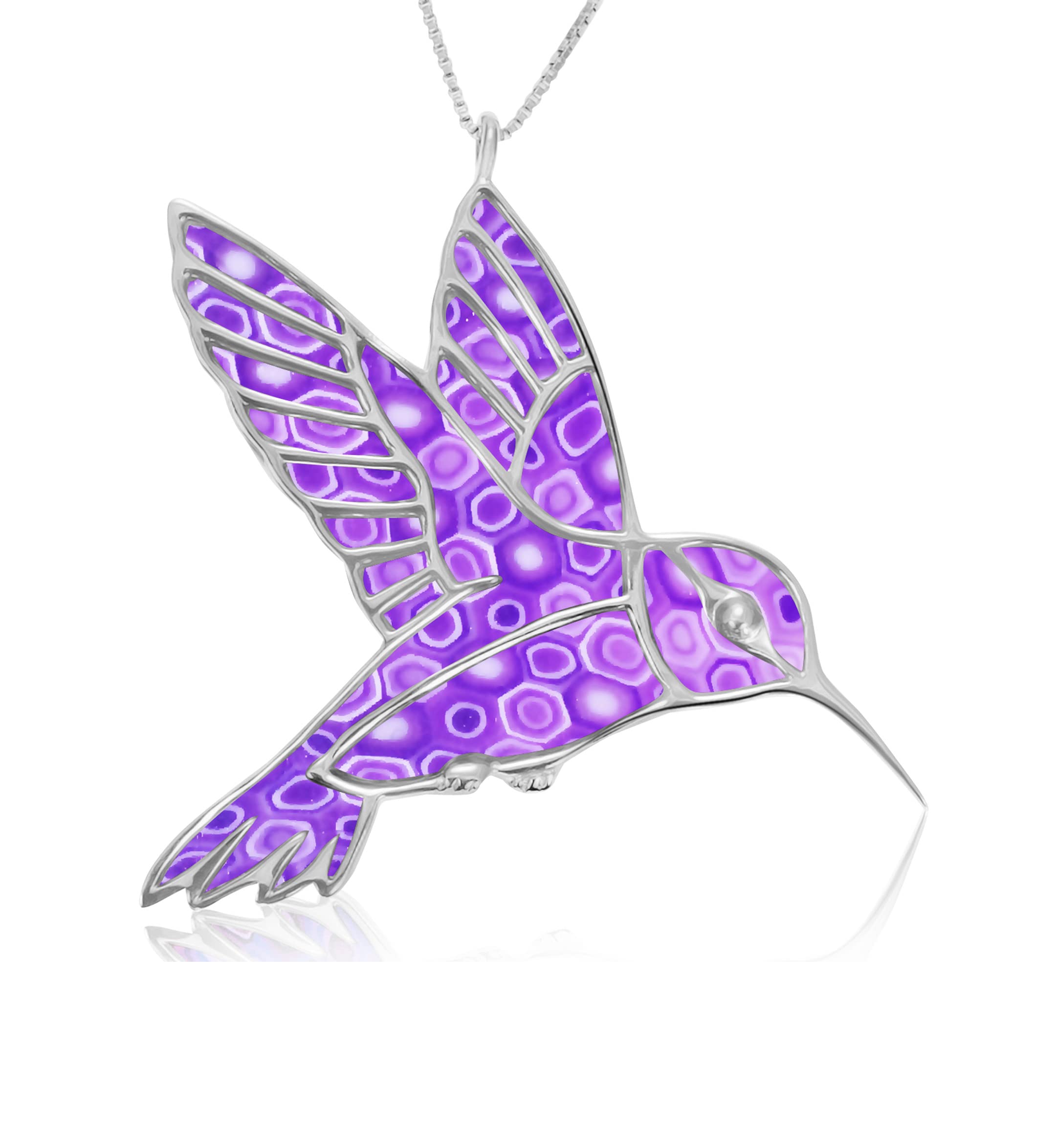 925 Sterling Silver Hummingbird Necklace - Handmade Polymer Clay Bird Pendant Jewelry with 16.5