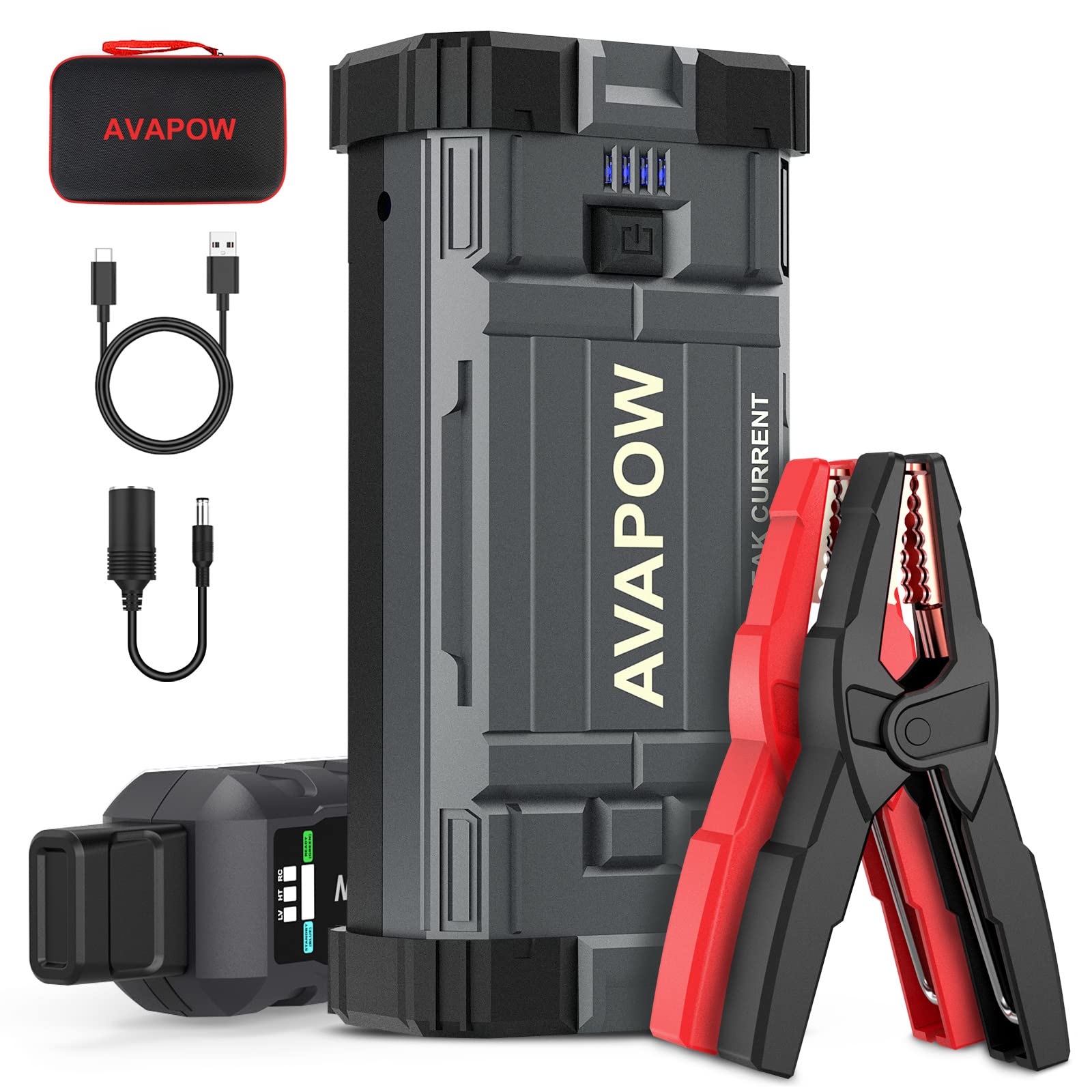 AVAPOW 3000A Peak Car Battery Jump Starter with Force Start Function - Portable Power Pack for 8L Gas & 8L Diesel Engines - 12V Lithium Jump Charger with Booster - Emergency Vehicle Starter for Roadside Assistance & Winter Travel