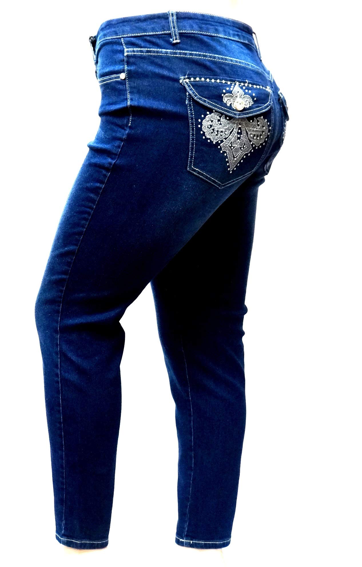 Jack David Women's Plus Size Blue & Black Stretch Denim Jeans - Skinny, Bootcut & Cargo Fit with Flap Pockets | Comfortable & Stylish for Work, Casual & Night Out