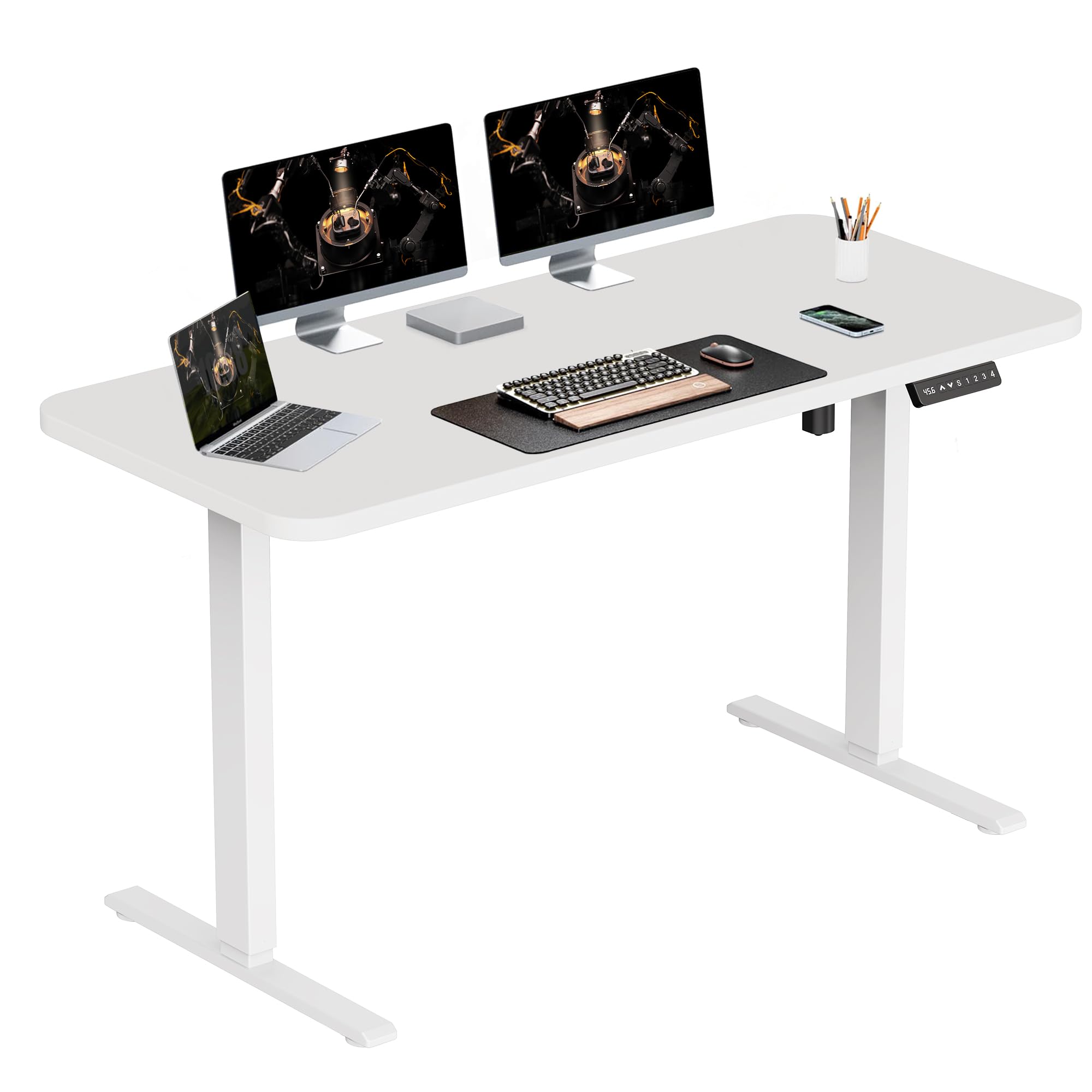 48x24 Inches Electric Standing Desk - Seamless One-Piece Height Adjustable Desk for Home Office | Ergonomic Sit to Stand Computer Workstation (White) - Perfect for Remote Work, Gaming & Study Spaces