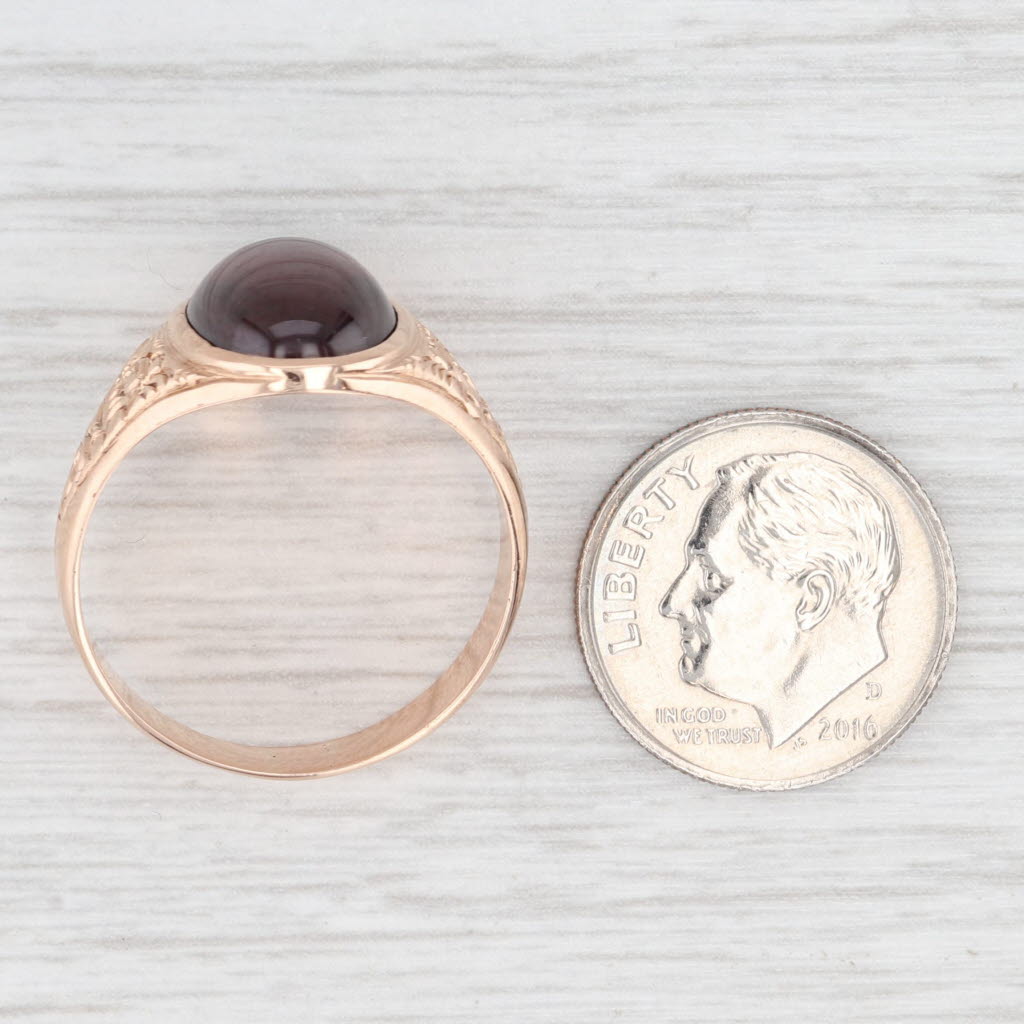 Antique 10k Rose Gold Garnet Ring - Hand Engraved Ornate Oval Cabochon Solitaire Jewelry for Women | Vintage Style Engagement, Wedding, Anniversary Gift