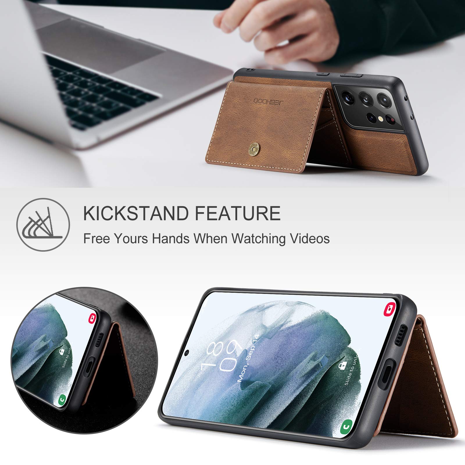 Samsung S21 Plus 5G Magnetic Wallet Case - Detachable Credit Card Holder with Money Clip, Front Pocket Stand, Shockproof Leather Cover for Men & Women (Brown) | Wireless Charging Compatible | Perfect for Daily Use, Travel & Business Meetings