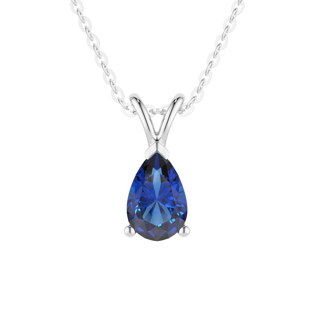 1.5 Carat Pear-Shaped Blue Sapphire Solitaire Pendant Necklace - Elegant Jewelry Gift for Women, Perfect for Weddings & Special Occasions