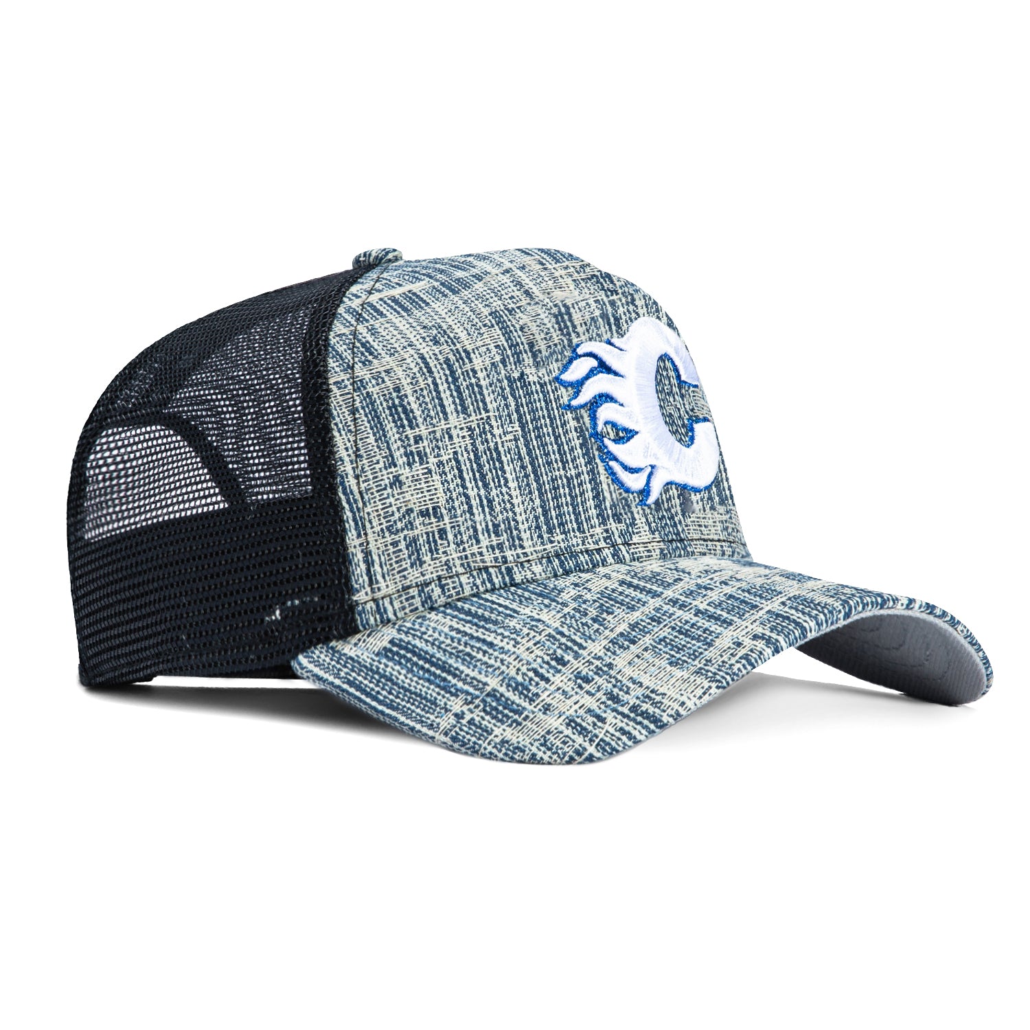 New Era 9Forty A-Frame Calgary Flames Snapback Trucker Hat - Denim Blue | Adjustable Baseball Cap for Men & Women | Perfect for Sports Fans, Outdoor Activities & Casual Wear