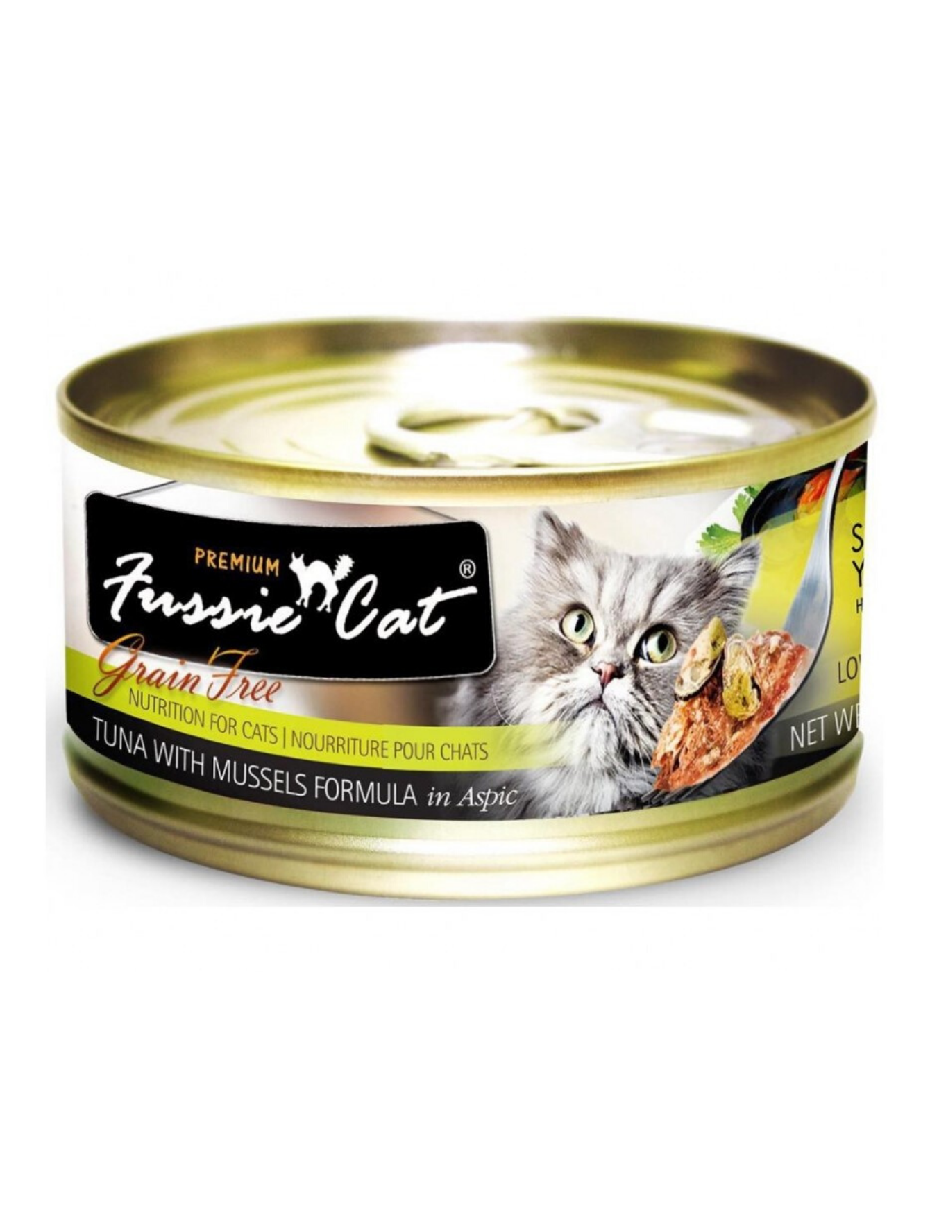 Premium Fussie Cat Black Label Tuna with Mussel Wet Cat Food - 80g Can, Grain-Free High Protein Meal for Adult & Senior Cats - Perfect for Picky Eaters & Special Occasions