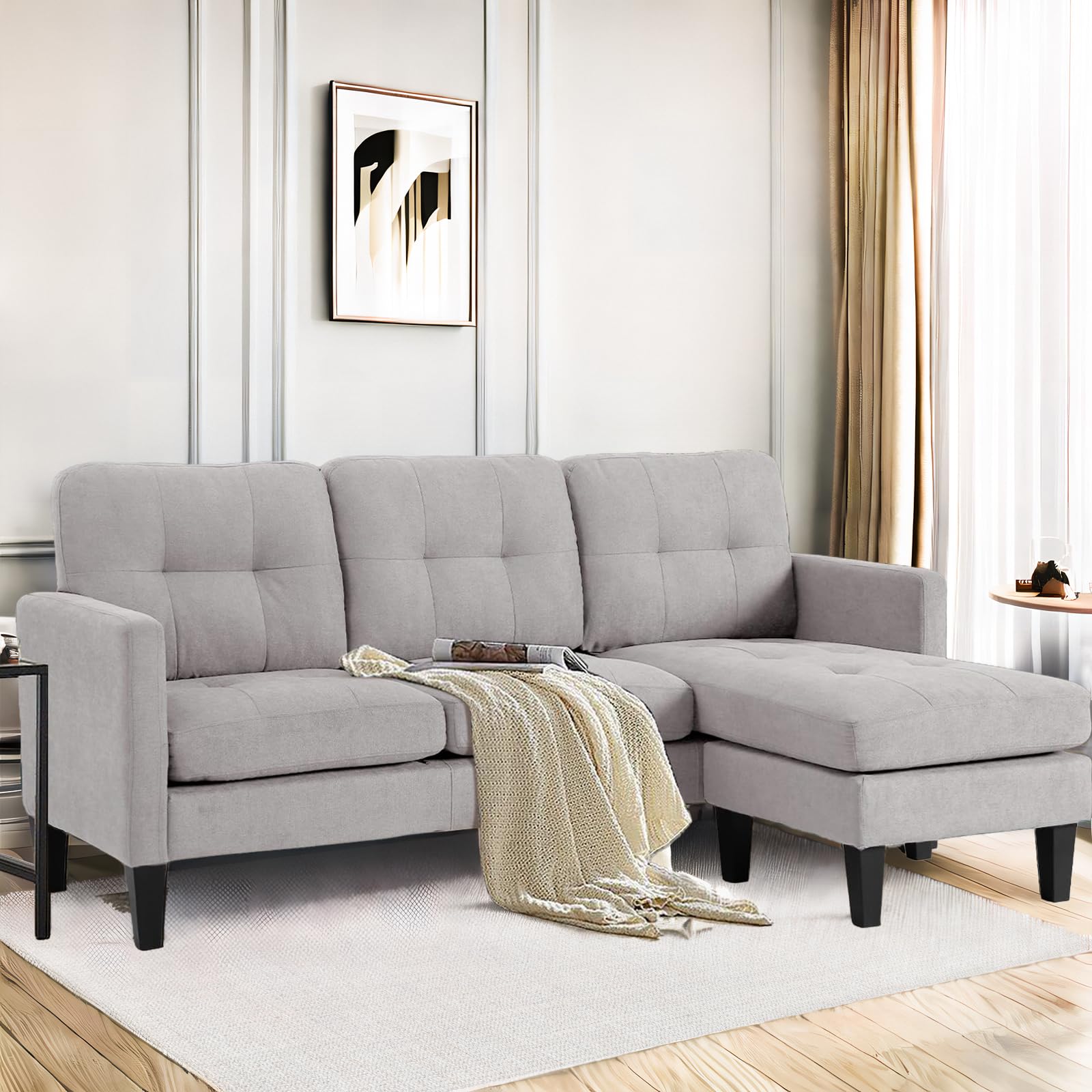 Modular L-Shaped Sectional Sofa with Reversible Chaise - Convertible Sleeper Sofa Bed for Small Spaces, Modern Apartment Living Room Furniture (Grey) | Perfect for Studio Apartments, Dorms & Cozy Home Lounging