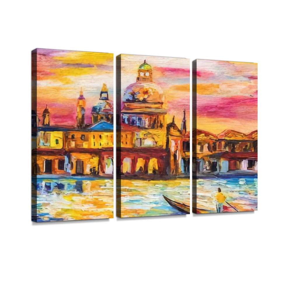 Blaverr Venice Italy Oil Painting - 3 Panel Canvas Wall Art for Modern Office, Living Room & Bedroom Decor - Handmade Landscape Artwork for Home & Office Interior Design
