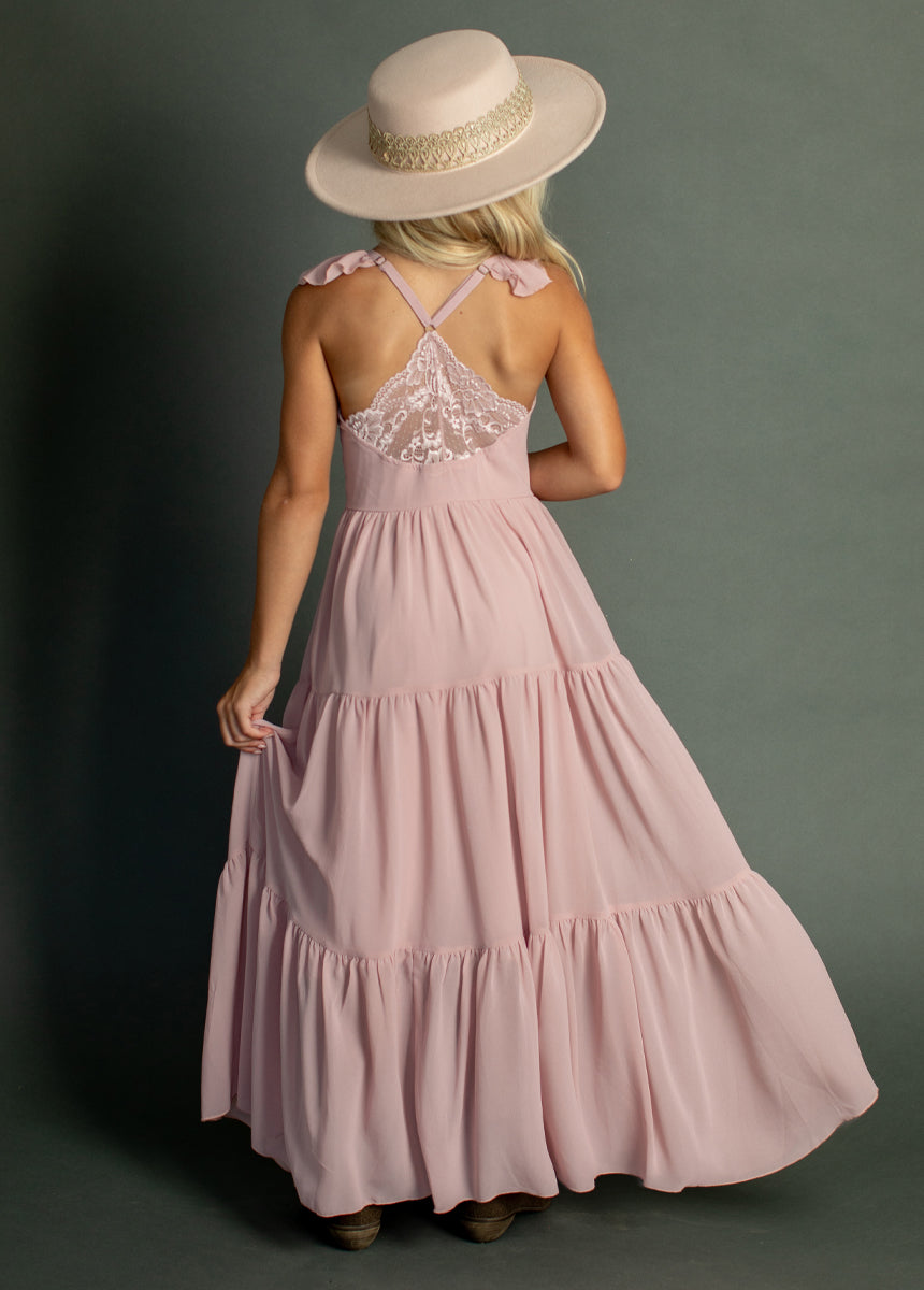 Varvara Women's Nude Pink Dress - Elegant Flowy Midi Dress for Wedding Guest, Cocktail Party & Special Occasions