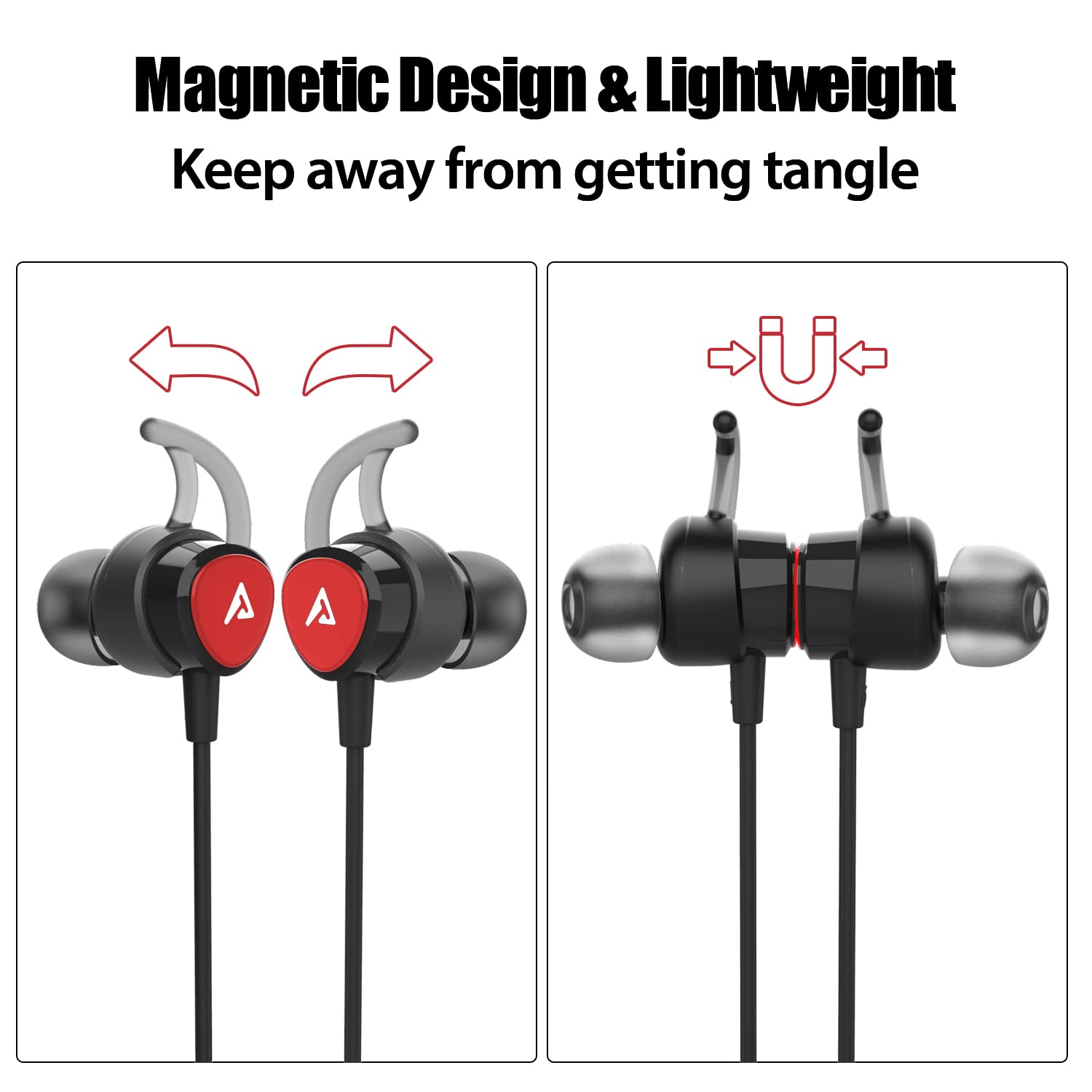 USB C Headphones with Microphone - Magnetic Wired Earphones Type C, Volume Control, Compatible with Google Pixel, Samsung, OnePlus, Sony, MacBook (Black & Red) - Perfect for Workouts, Commuting & Gaming