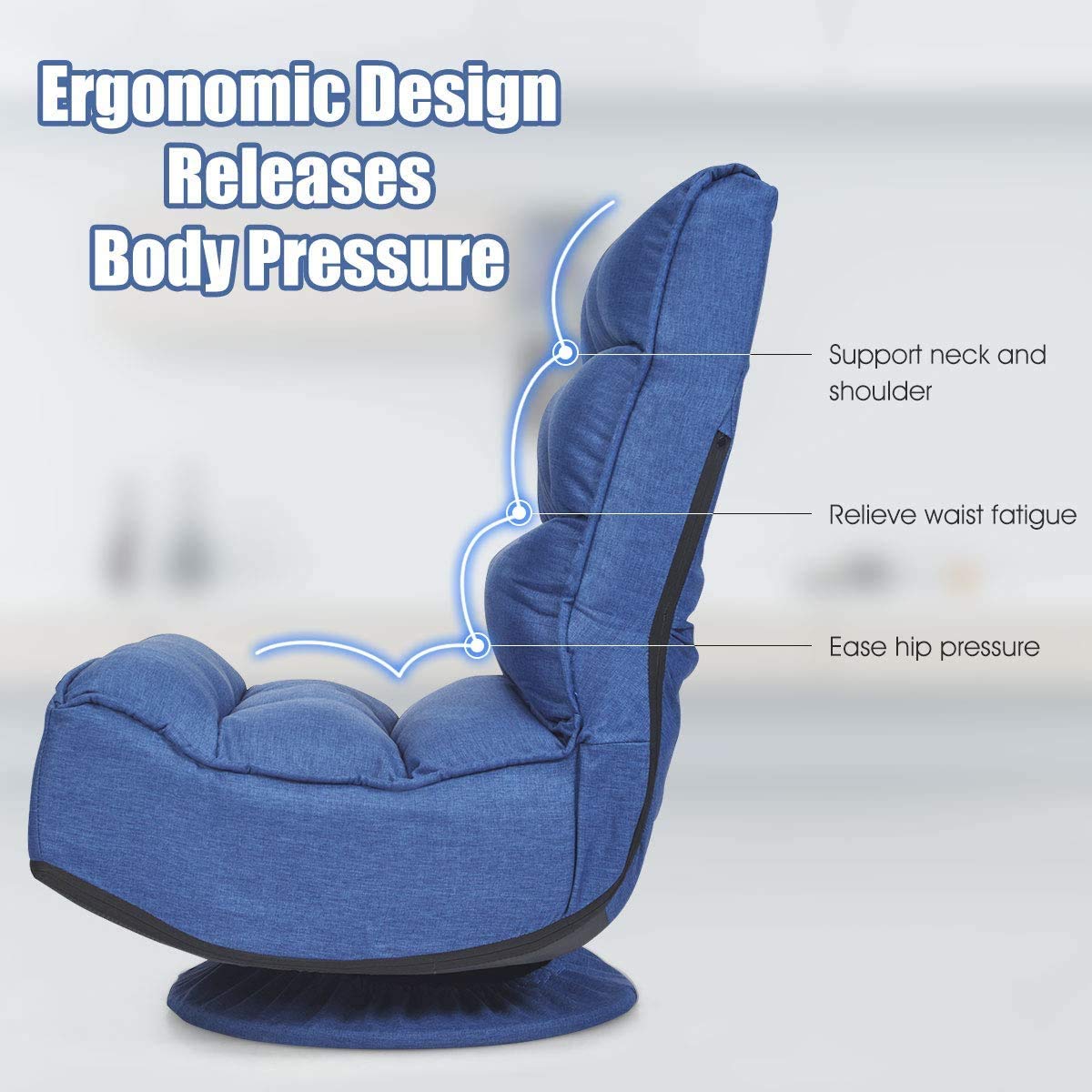 FANTASK 360 Degree Swivel Floor Chair - Adjustable Folding Floor Sofa with 5 Positions & Backrest - Ergonomic Lazy Lounge Chair for Reading, Gaming, TV Watching - Perfect for Living Room, Bedroom & Dorm (Navy Blue)