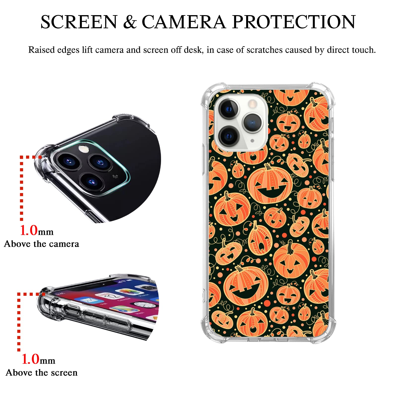 Spooky Smiling Pumpkin Halloween Phone Case for iPhone 12 Pro Max - Shockproof TPU Bumper Cover for Teens, Men & Women - Perfect for Trick-or-Treating, Halloween Parties & Fall Festivals