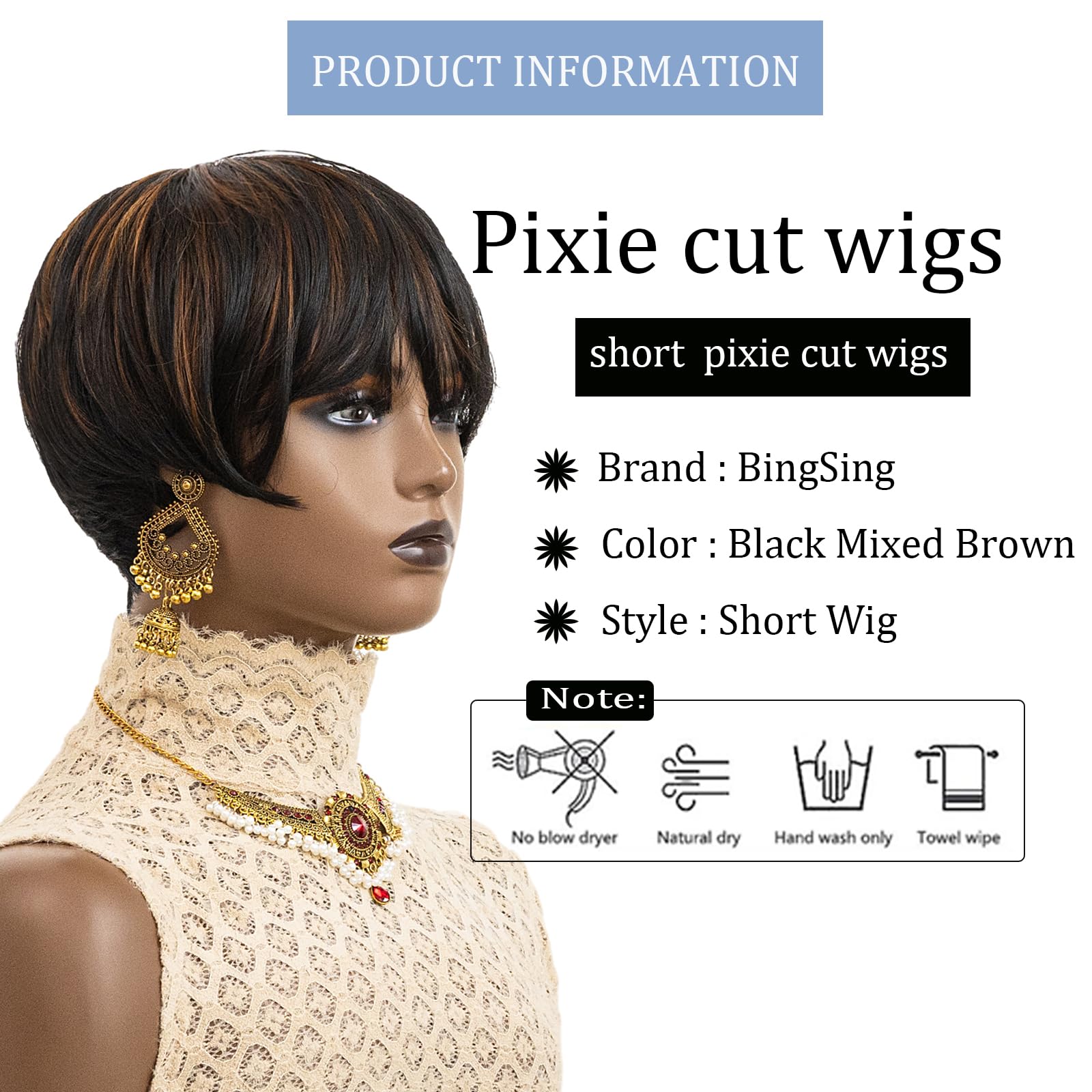 Stylish Synthetic Pixie Cut Wigs for Black Women - Short Ombre Auburn Bowl Cut Wig with Bangs (Brown Black) | Perfect for Daily Wear, Cosplay & Special Occasions