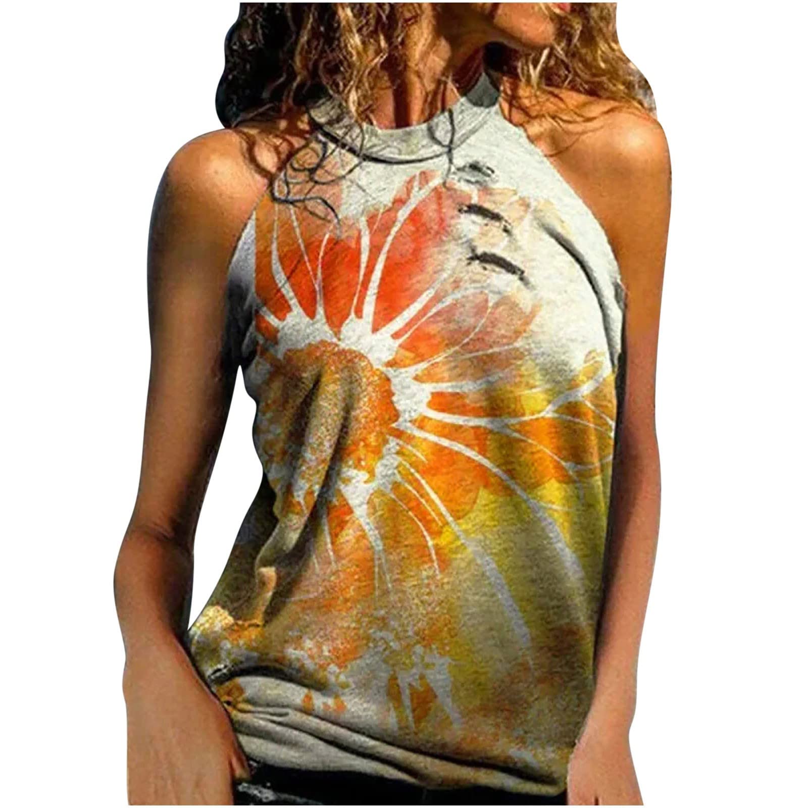 Women's Athletic Tank Tops - Breathable Loose Fit Strapless Printed Halter Neck Vest for Workout & Casual Wear | Gym, Yoga, Running, Summer Outfits