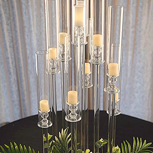 47-Inch Clear 10-Arm Crystal Glass Candelabra Chandelier - Elegant Votive Candle Holder for Wedding Centerpieces, Party Decorations, and Home Lighting Fixtures - Perfect for Dining Room, Church, and Special Event Decor
