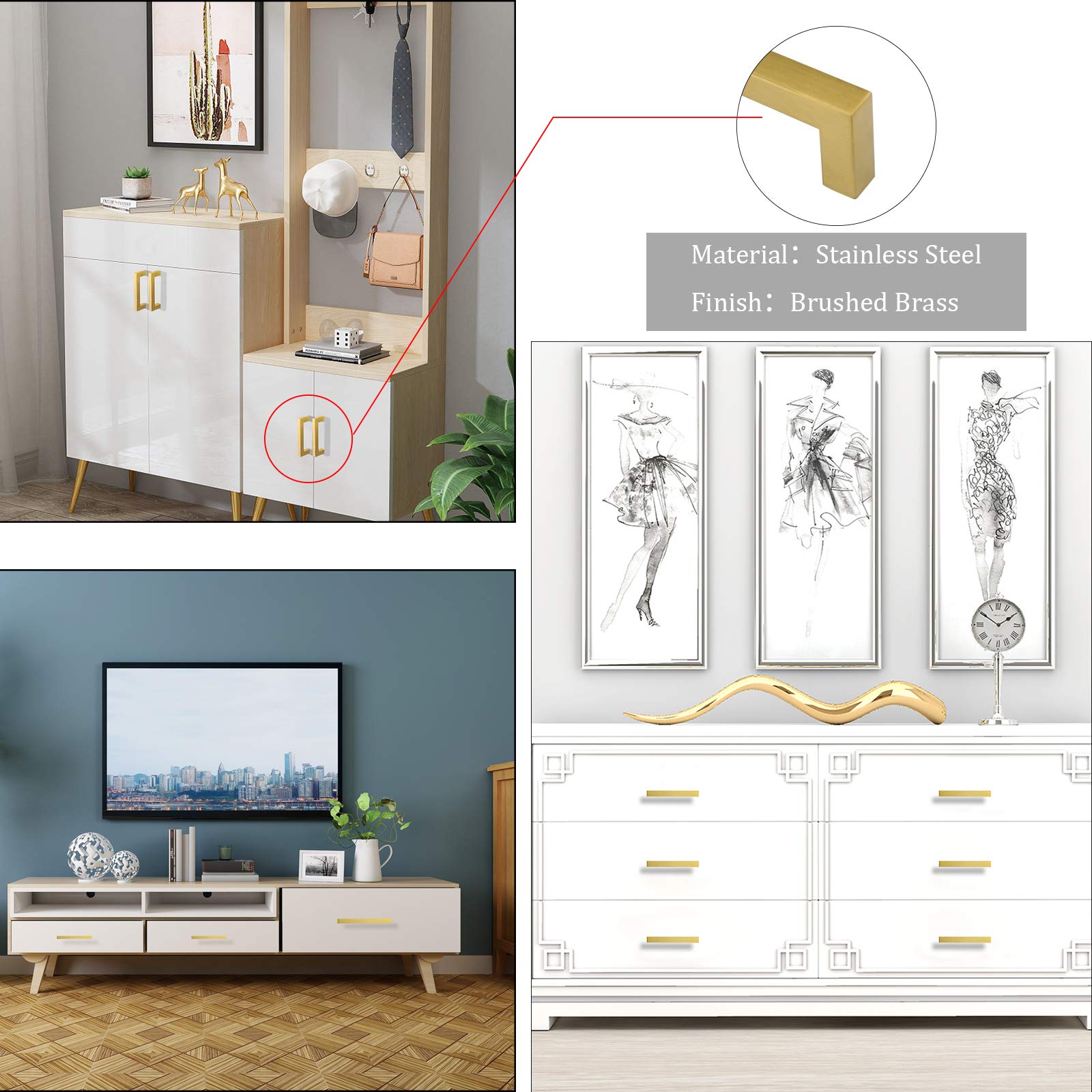 GoldenWarm Square Bar Cabinet Pulls - Solid Brass Cabinet Handles & Drawer Pulls for Kitchen, Bathroom & Furniture (LSJ12GD458) | Modern T-Bar Design Hardware for Cupboards, Dressers & Cabinetry