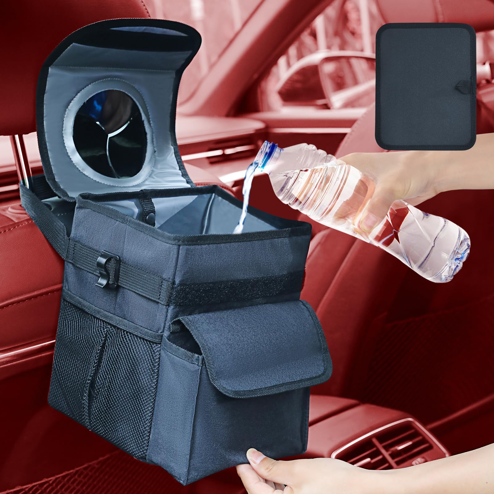 Large Capacity Foldable Car Trash Can - Waterproof Suspension Storage Box for Cars, SUVs, Sedans & Trucks | Multi-Purpose Detachable Organizer for Road Trips, Commuting & Family Travel