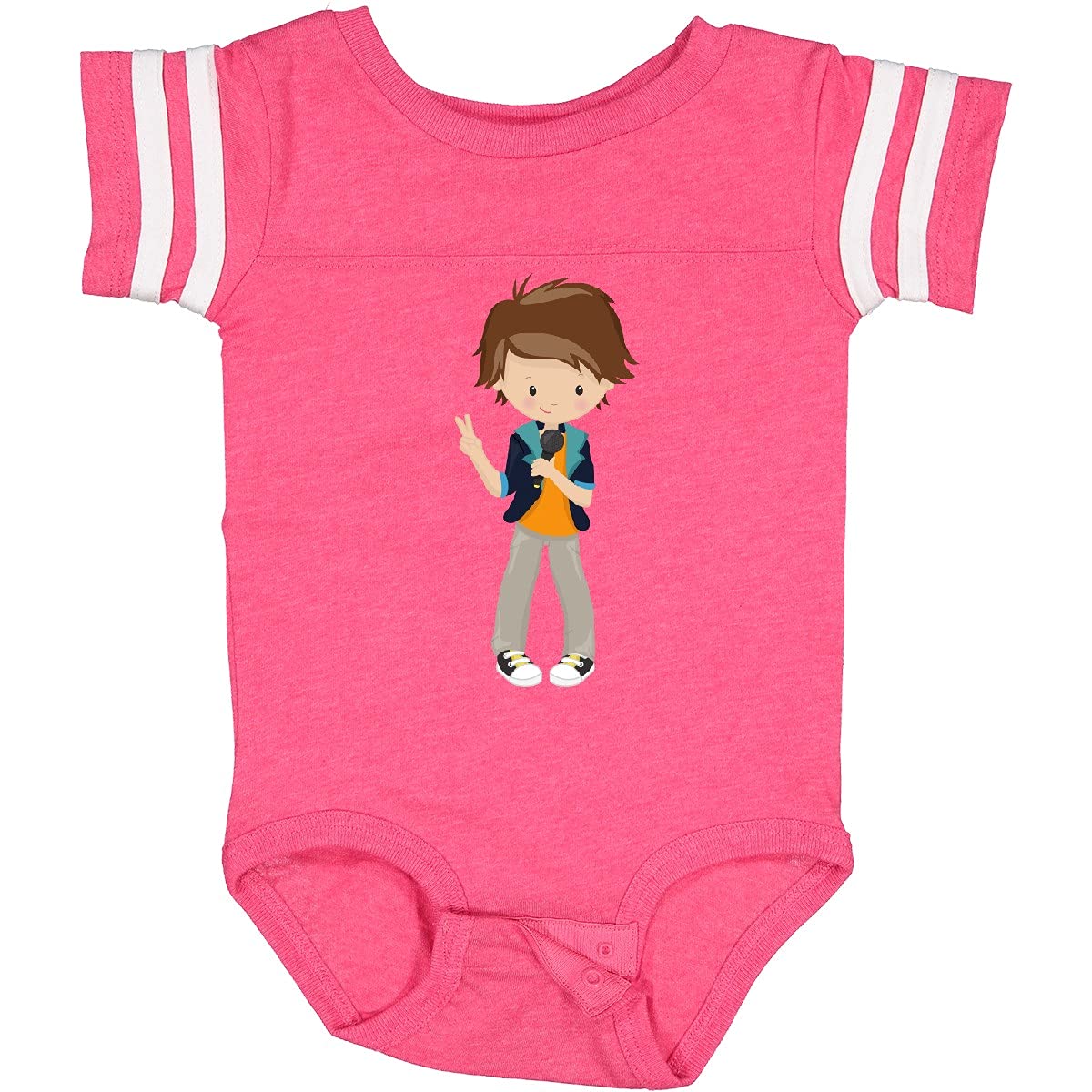 Inktastic Rock Boy Brown Hair Band Singer Microphone Baby Bodysuit - Cute Music-Themed Onesie for Infants & Toddlers - Perfect for Concerts, Music Classes & Rock Star Photo Shoots