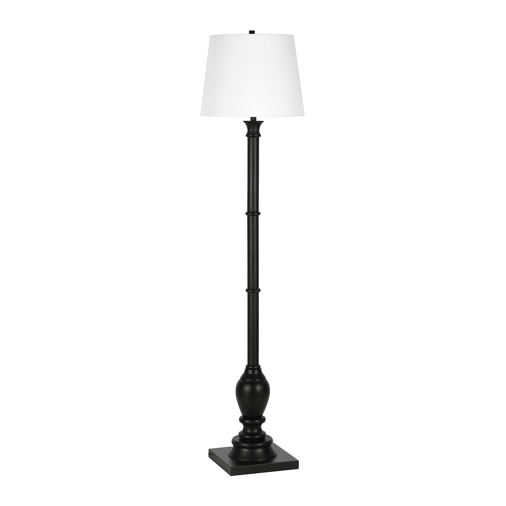 Henn&Hart Farmhouse Floor Lamp with Fabric Shade - Blackened Bronze Finish for Living Room, Bedroom, Office | Rustic Home Decor Lighting for Reading & Relaxation
