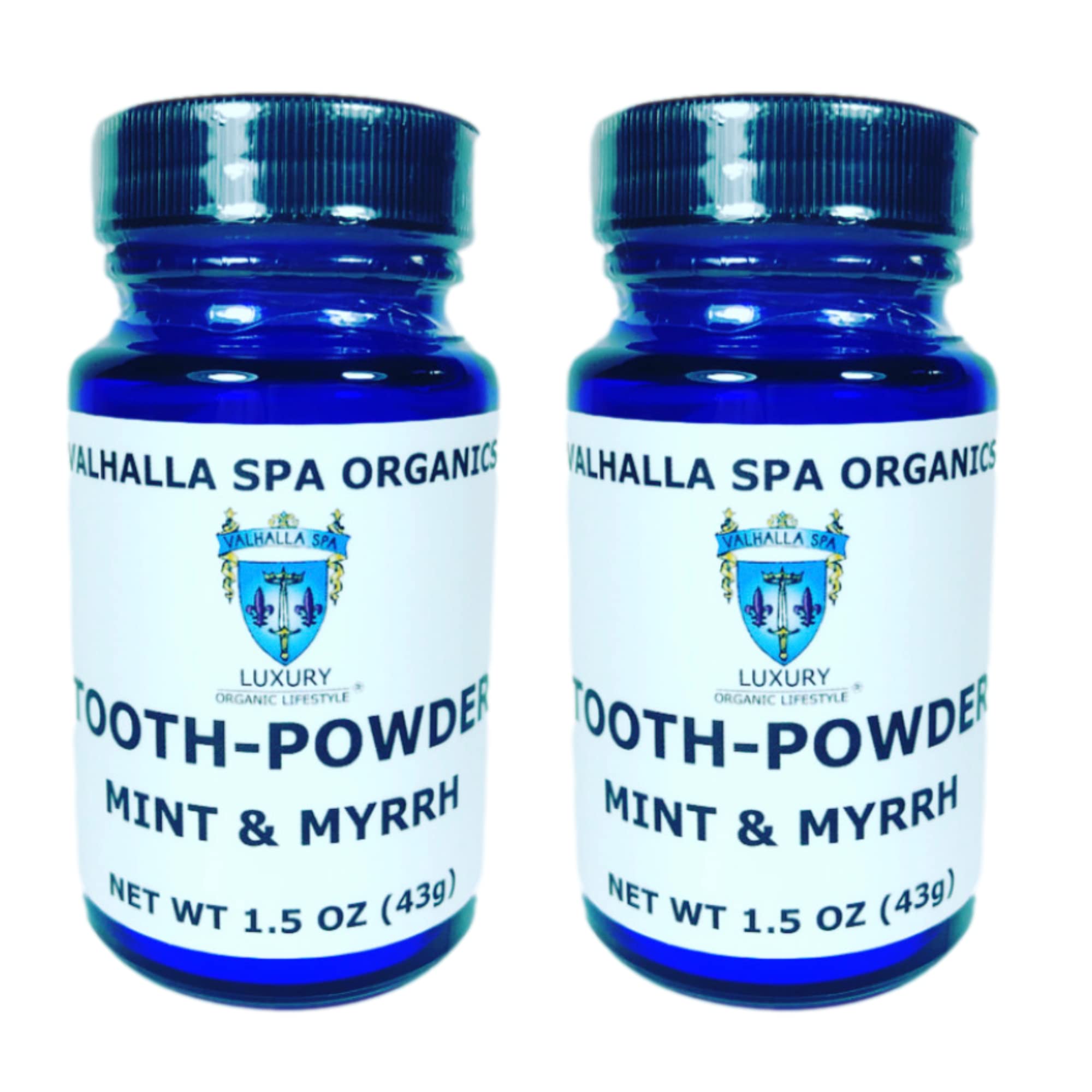 Natural Tooth Powder with Mint & Myrrh Gum - Fluoride Free Whitening & Polishing Toothpaste | Valhalla Spa Organics 1.5oz (2 Pack) | Gentle Oral Care for Sensitive Teeth & Fresh Breath - Perfect for Travel & Daily Use