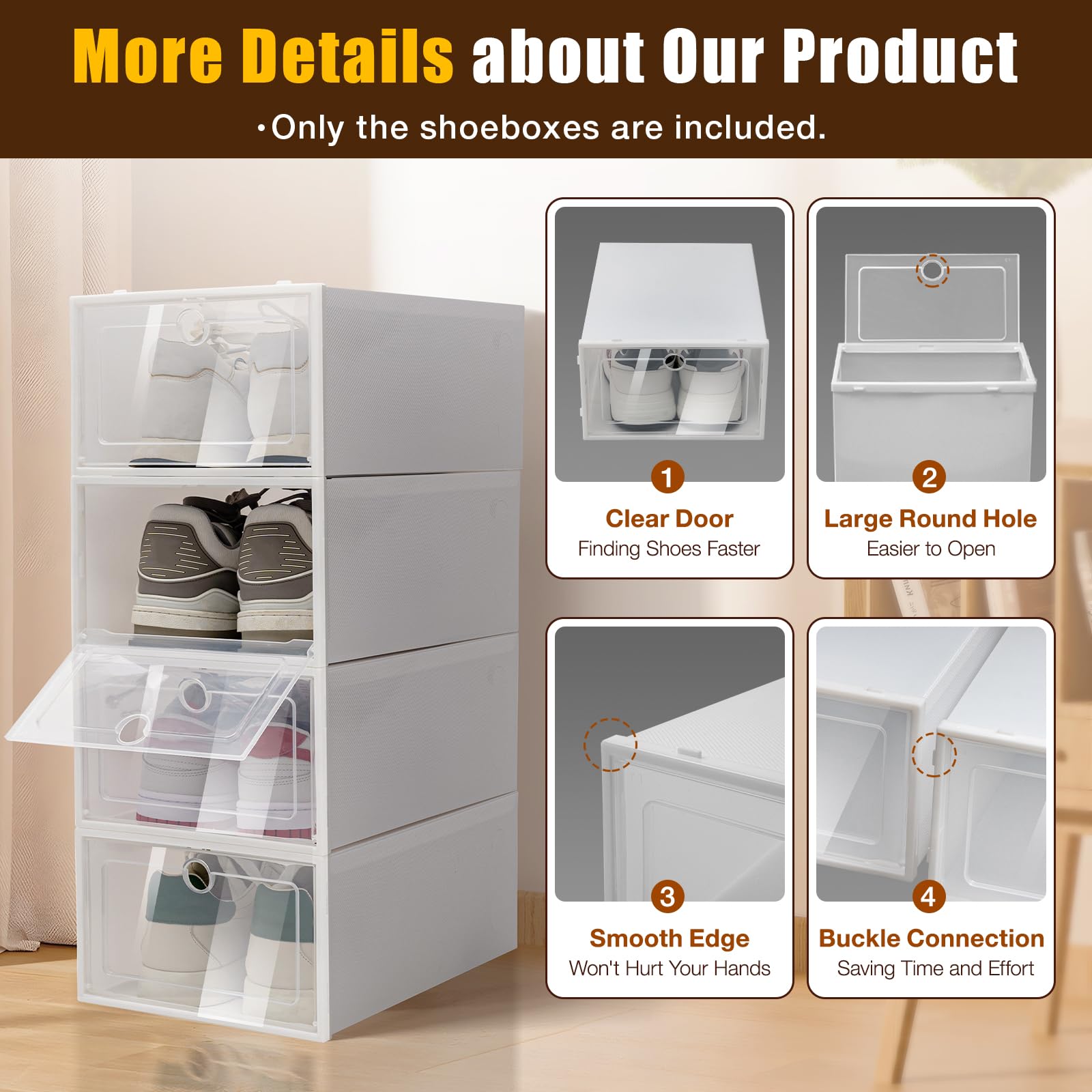 20/24 Pack Clear Plastic Shoe Storage Boxes - Stackable Front Opening Sneaker Organizer Containers for Closet, Under Bed & Entryway - Space Saving Shoe Holder (24 Pieces) - Perfect for Organizing Shoes, Boots & Accessories in Small Spaces