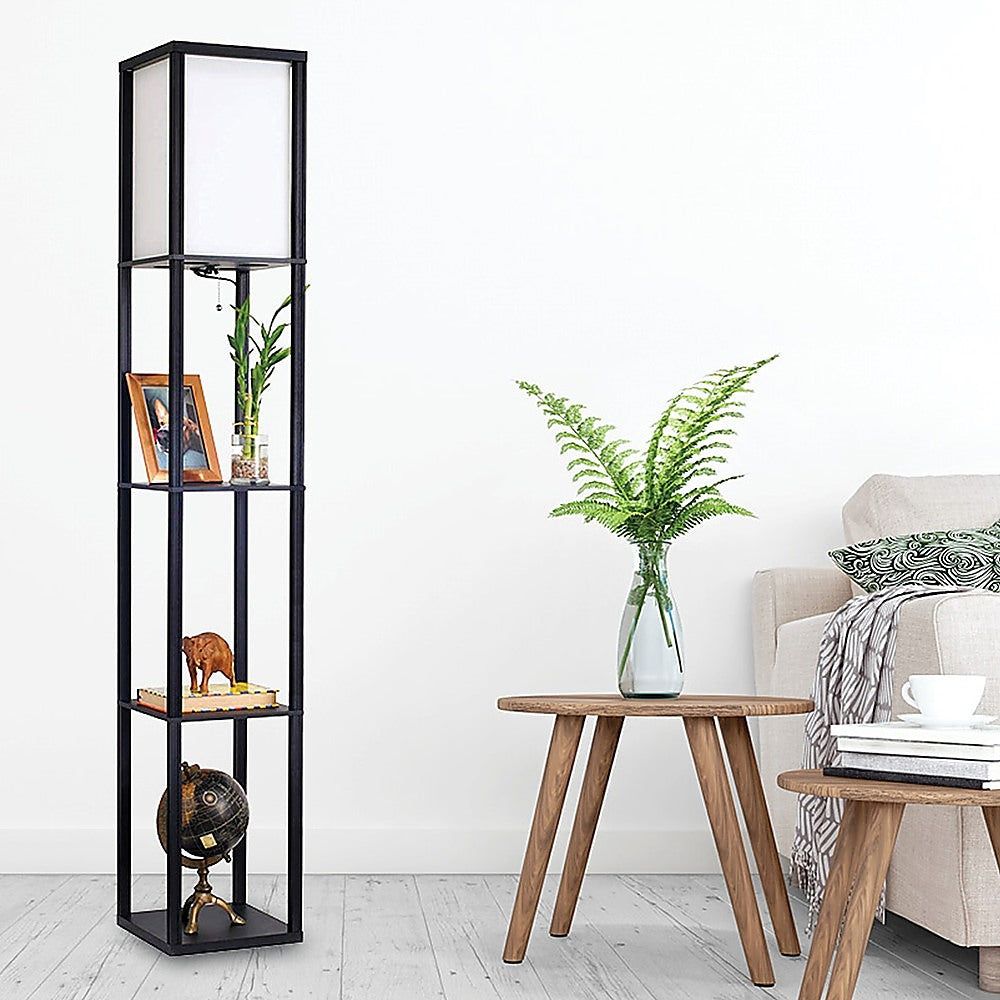 Modern Floor Lamp with Open Shelf & Diffused Shade - Adjustable Reading Light for Living Room, Bedroom & Office - Space-Saving Home Decor with Storage Shelves