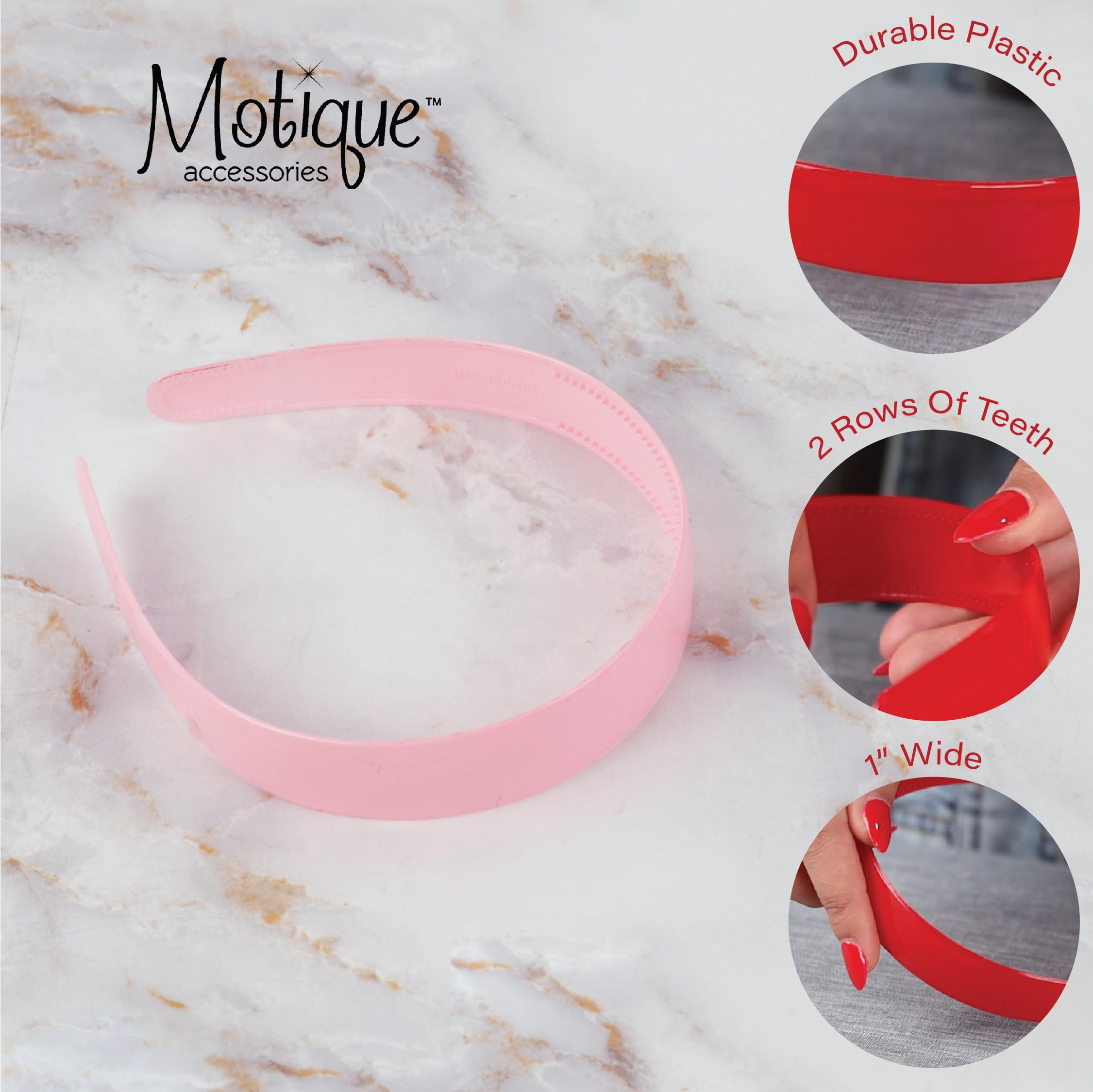 1 Inch Plastic Hard Headband with Teeth for Women & Girls - Green Hair Accessory by Motique | Perfect for Sports, Workouts, and Everyday Style