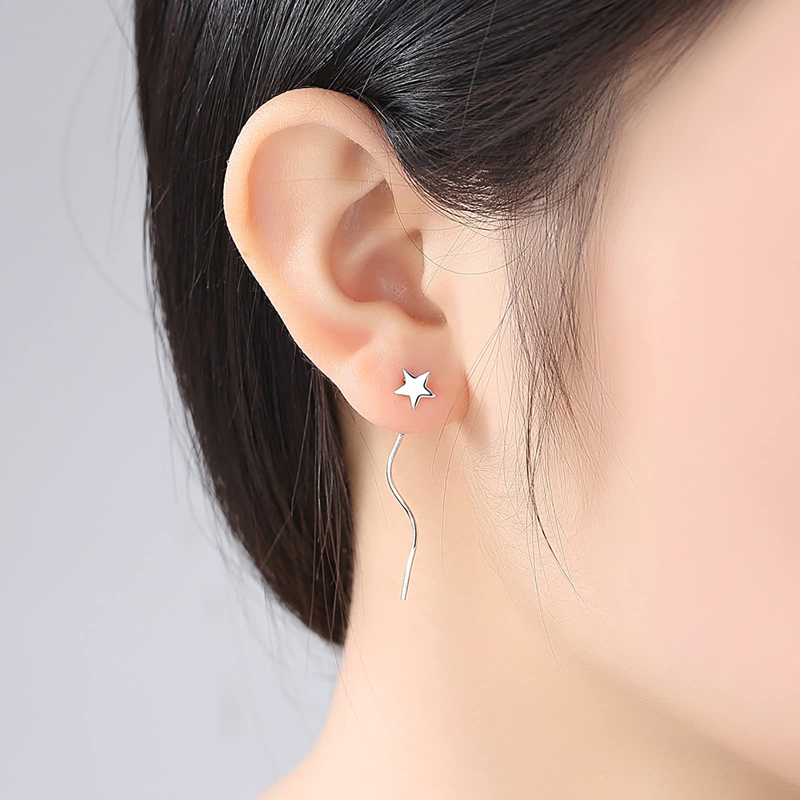 925 Sterling Silver Star Threader Tassel Dangle Drop Earrings for Women - Elegant Curved Chain Design for Party, Date Night & Special Occasions