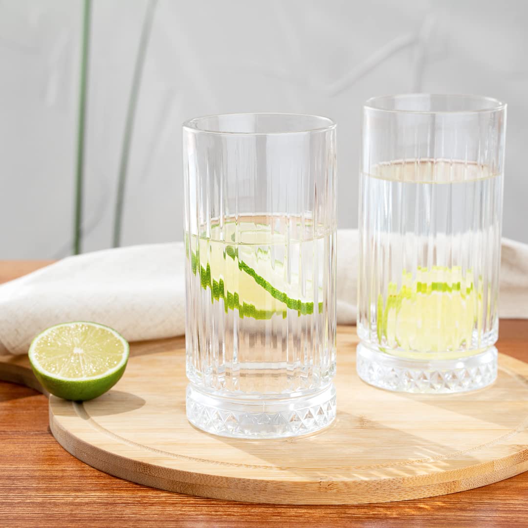 Restaurantware Elysia 15 oz Clear Drinking Glasses Set of 12 - Heavy Weighted Base Lead-Free Glass Tumblers for Water, Soda, Juice & Lemonade | Dishwasher Safe Barware for Restaurants, Parties & Home Use