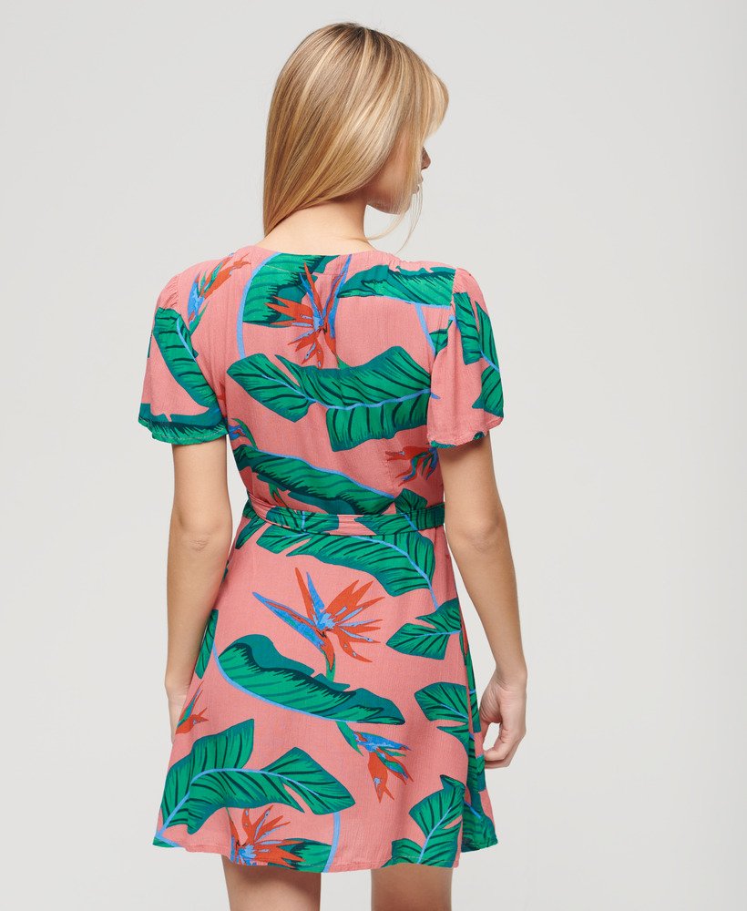 Printed Mini Wrap Dress - Pink Paradise Floral Summer Dress for Women | Perfect for Beach Vacations, Date Nights & Casual Outings