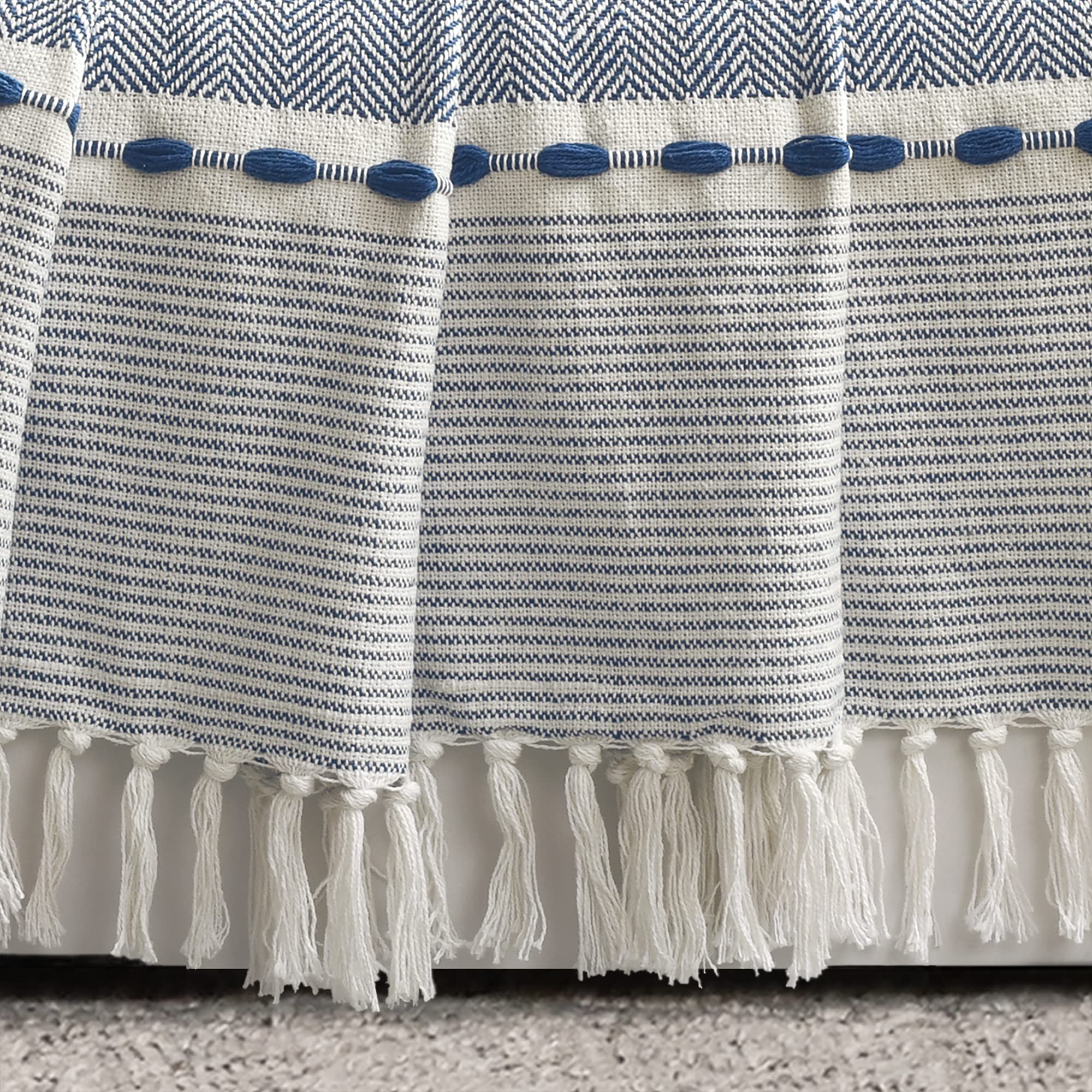 Lush Decor Soft Cotton Woven Tassel Blanket - Navy Herringbone Stripe Throw (50