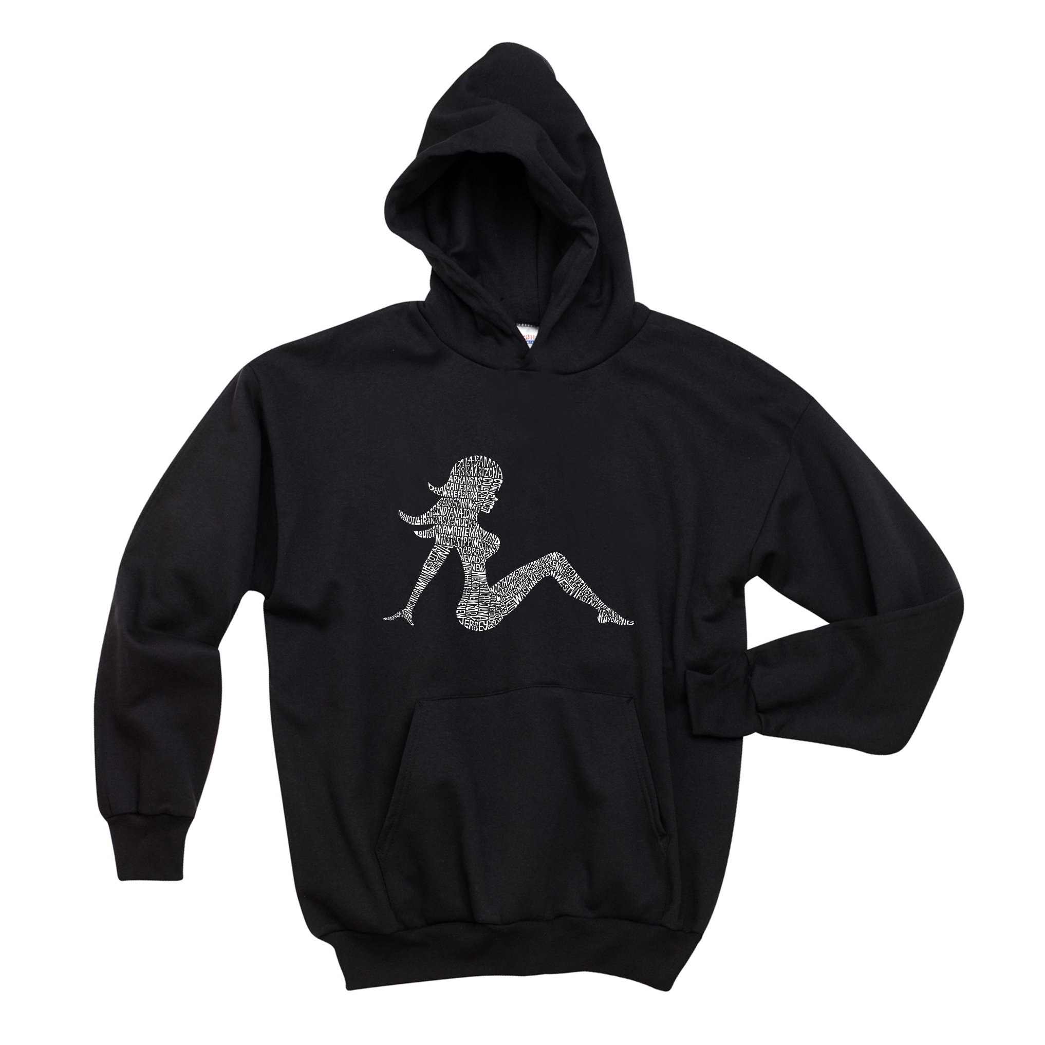 LA POP ART Men's Word Art Hooded Sweatshirt - Vintage Mudflap Girl Design | Comfortable Pullover Hoodie for Casual Wear & Street Style